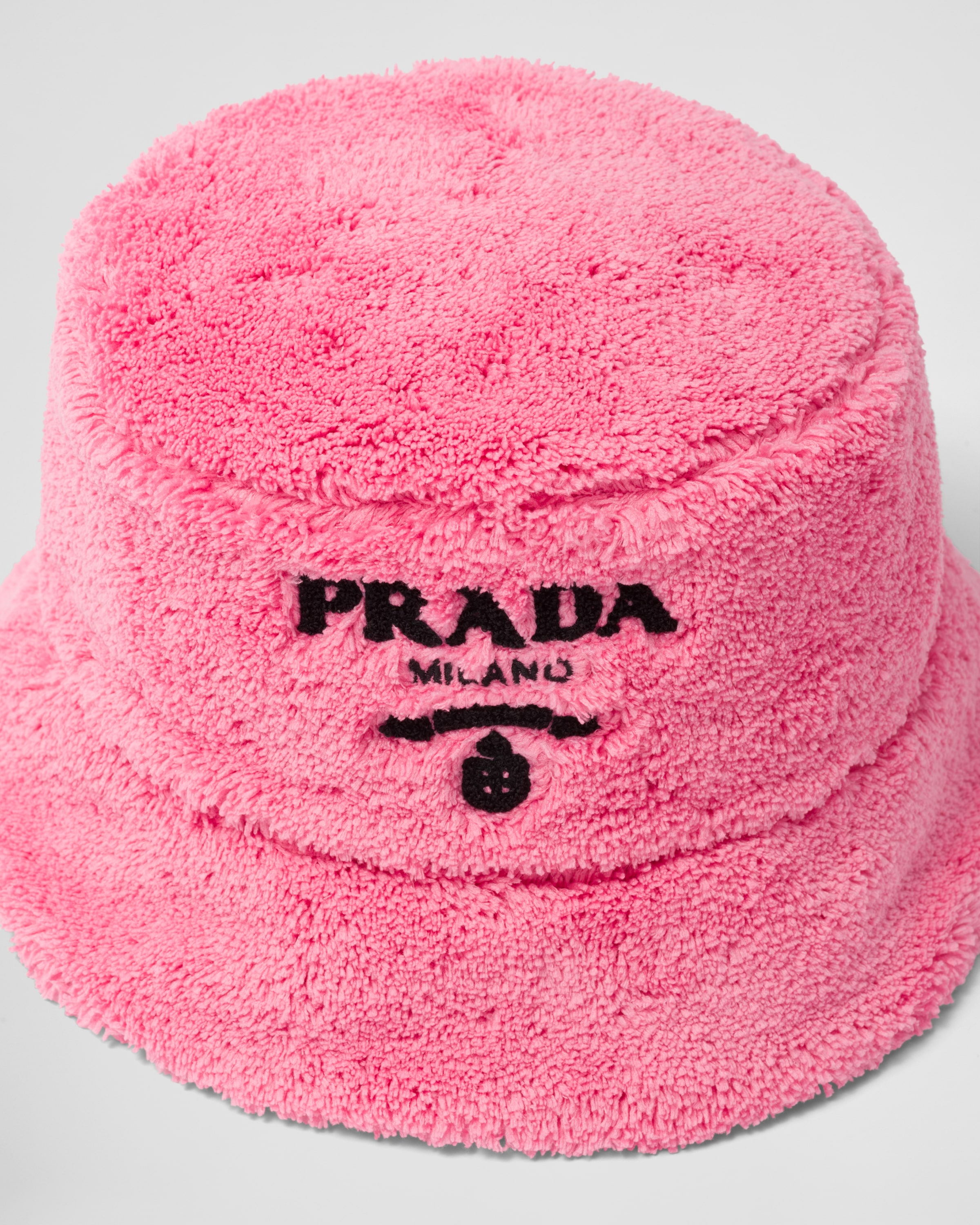 Petal Pink/black Terrycloth bucket hat | Prada