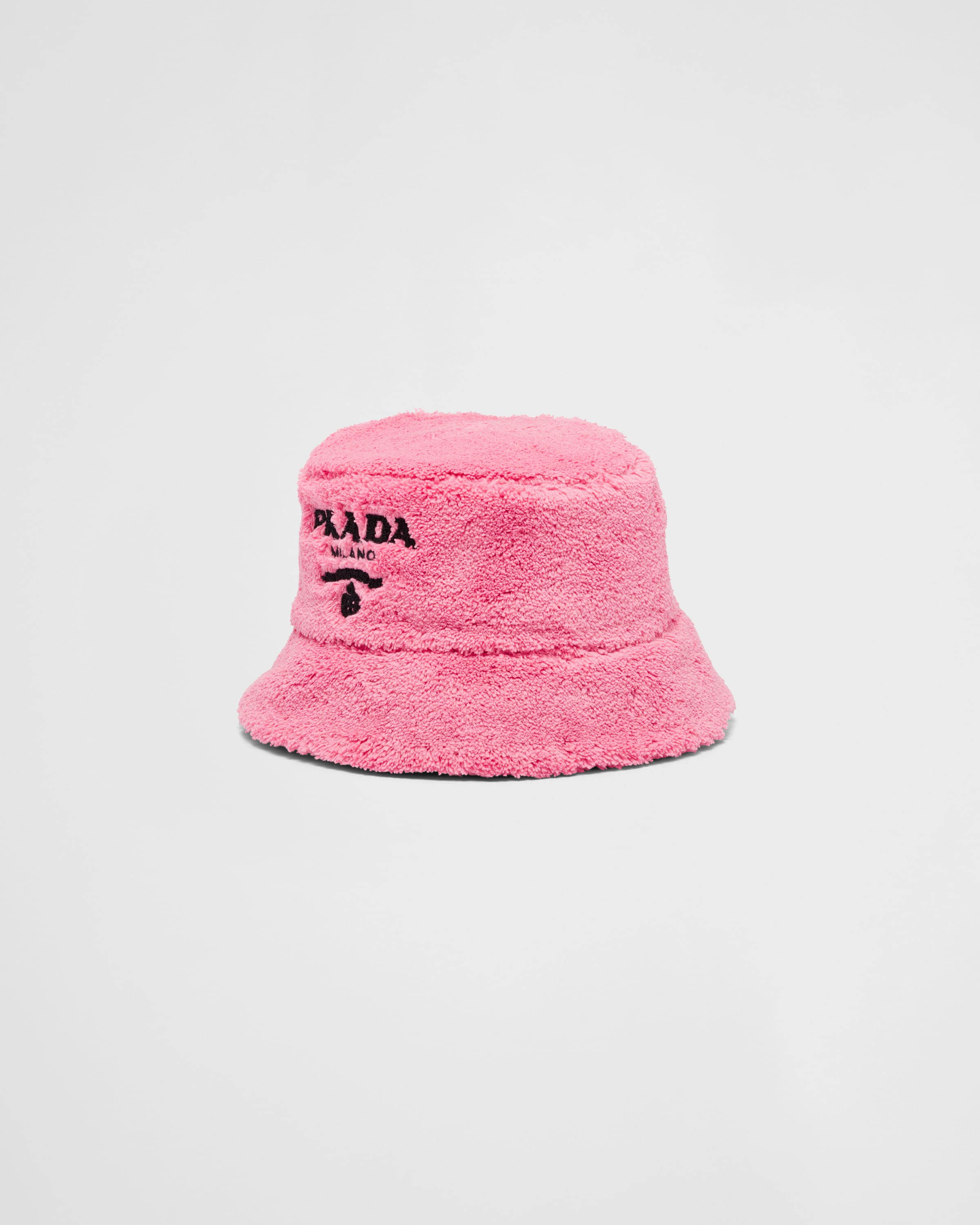 Petal Pink/black Terrycloth bucket hat | Prada