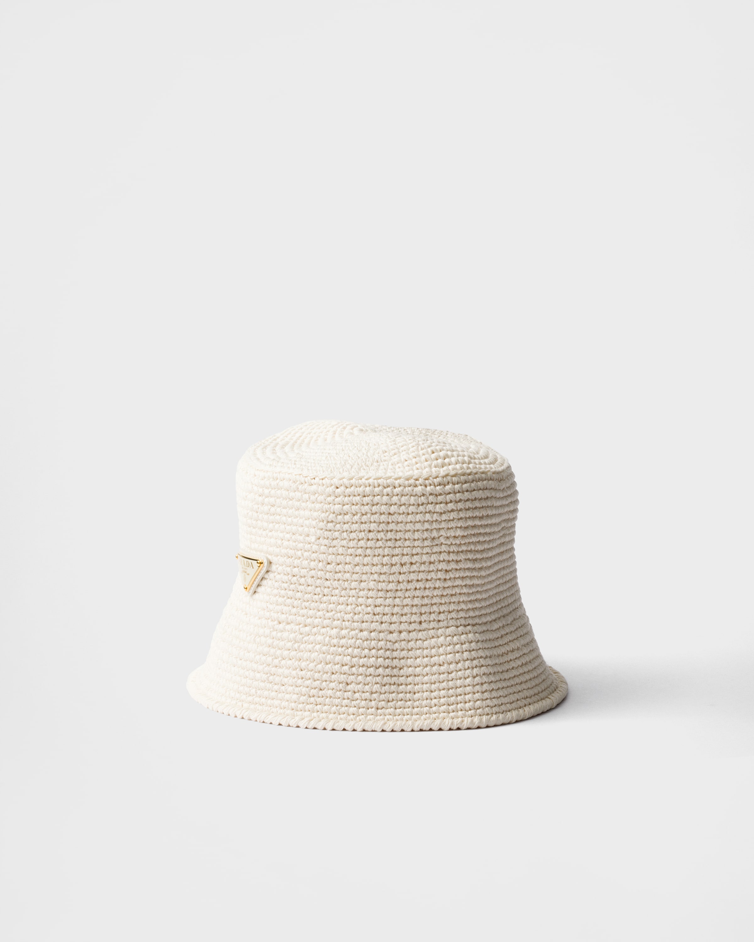 Prada Crochet Bucket Hat, Woman, Ivory, Size L