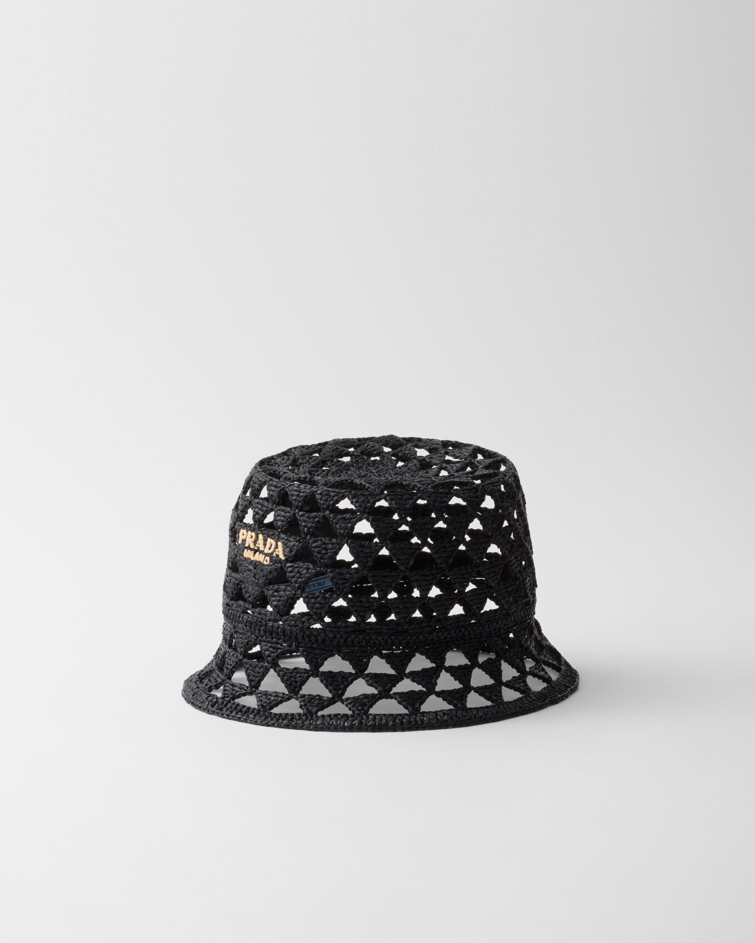 Shop Prada Crochet Bucket Hat In Black/tan