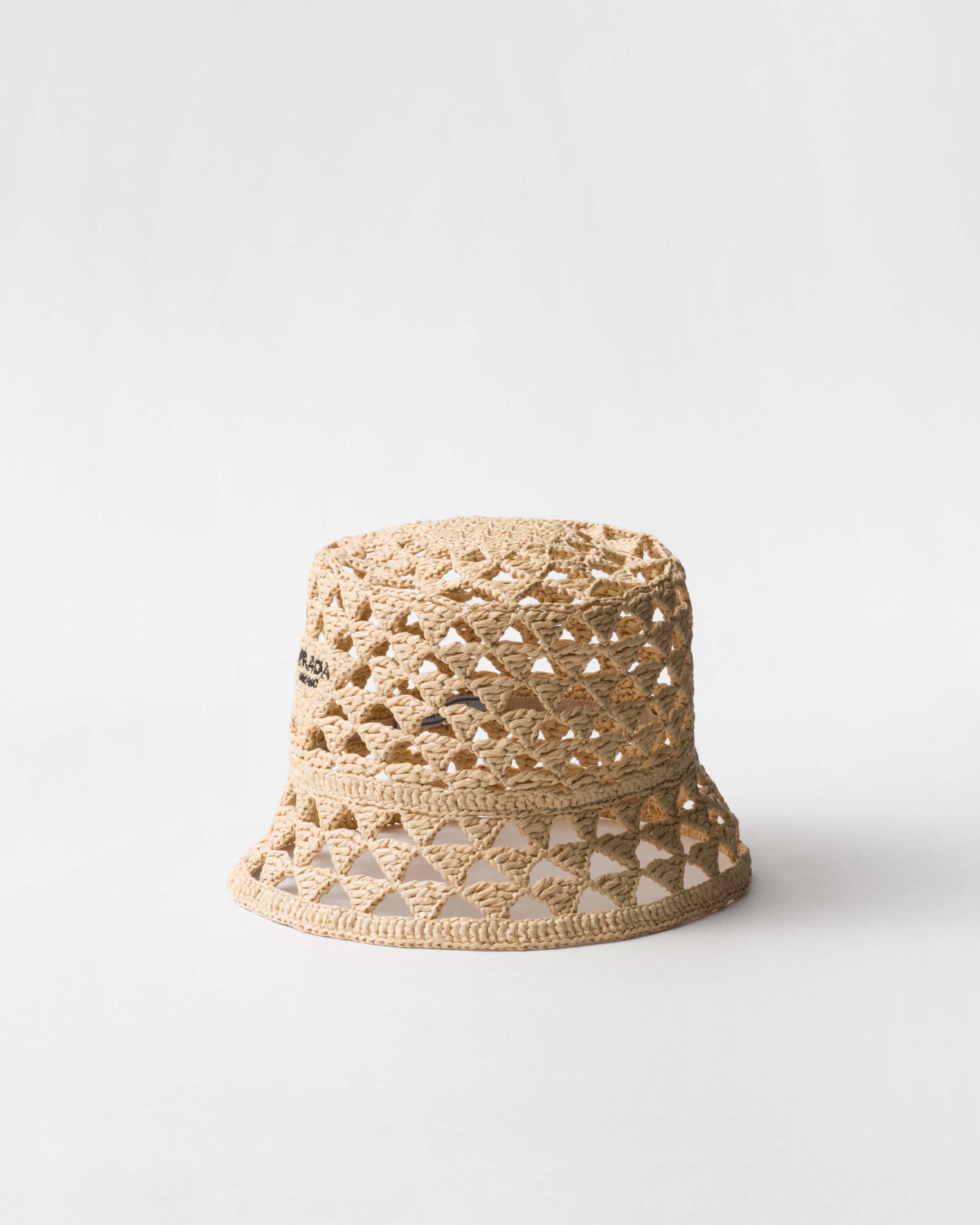 Shop Prada Crochet Bucket Hat In Tan/black