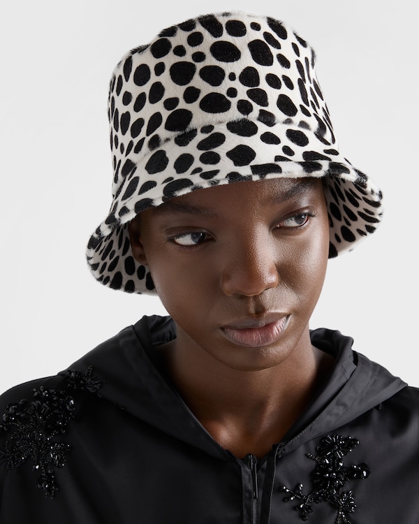 Printed calf hair bucket hat - White/Black Printed calf hair bucket hat - White/Black