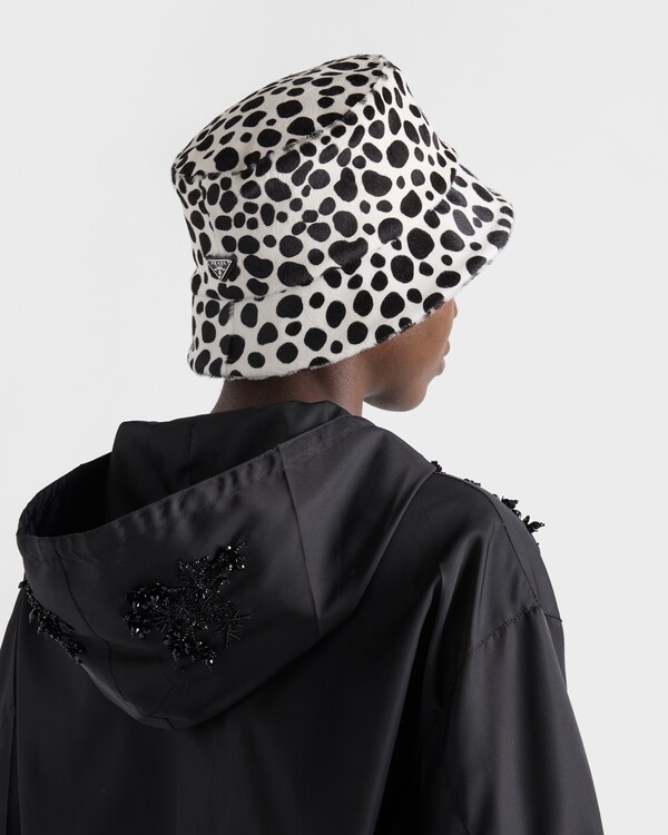 Printed calf hair bucket hat - White/Black Printed calf hair bucket hat - White/Black