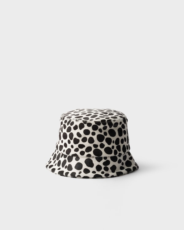Printed calf hair bucket hat - White/Black Printed calf hair bucket hat - White/Black