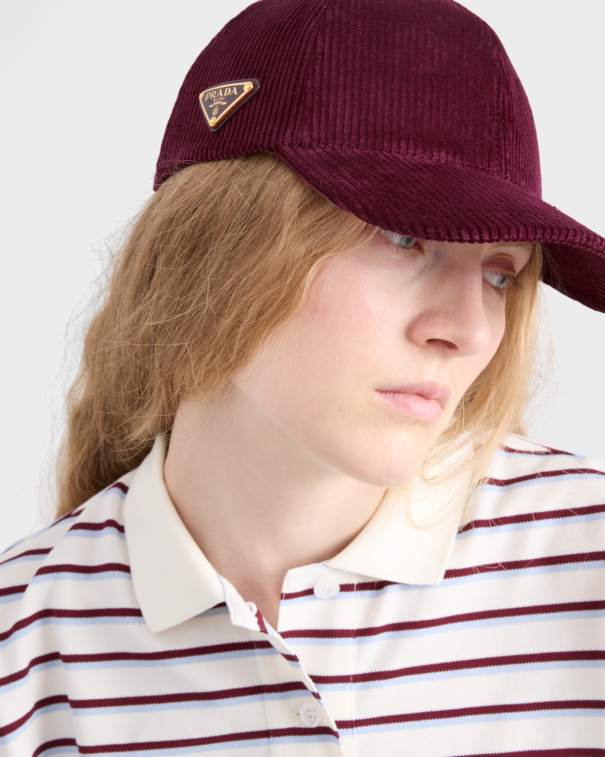 Prada Corduroy Baseball Cap In Burgundy