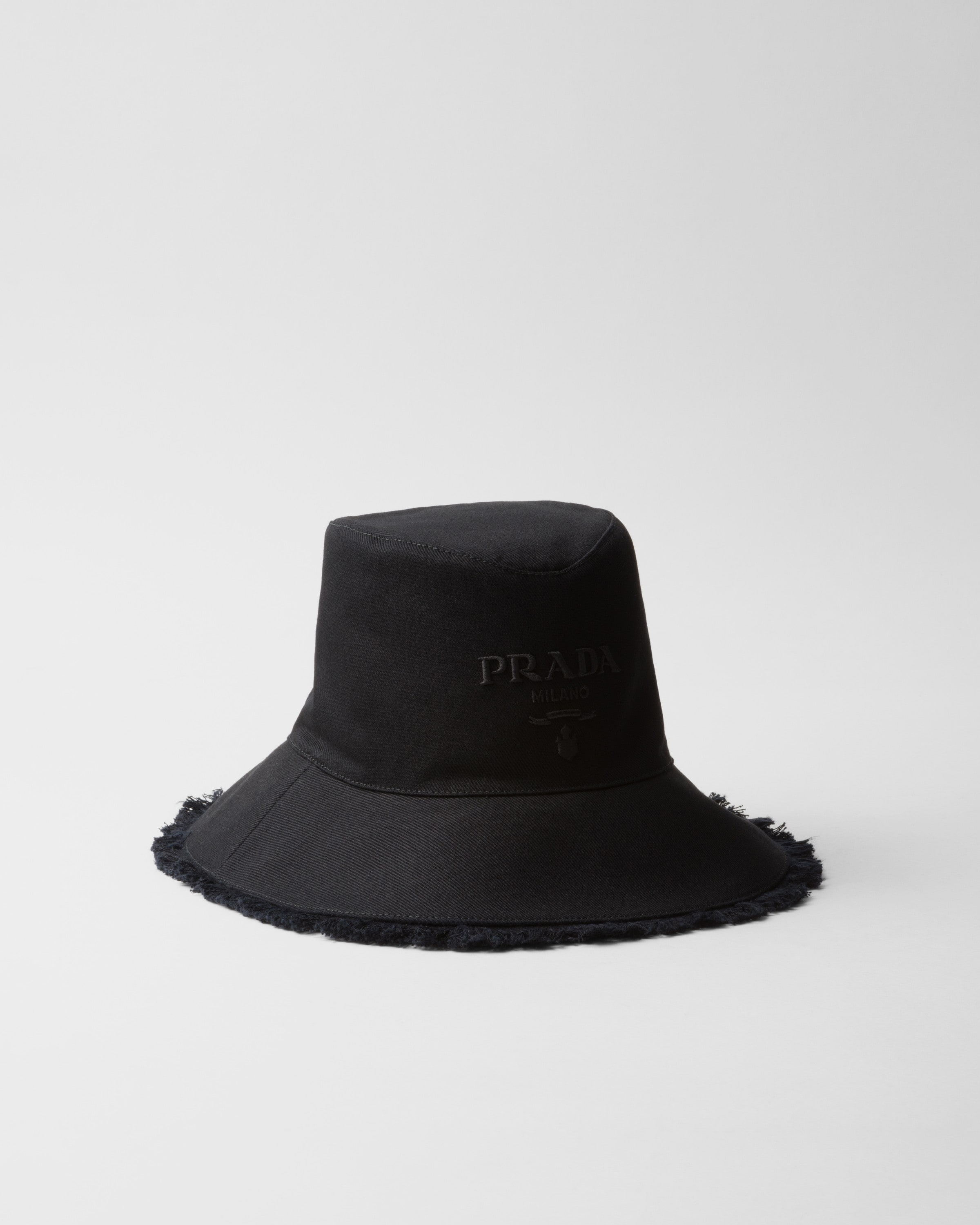 Shop Prada Wide-brimmed Drill Bucket Hat In Black