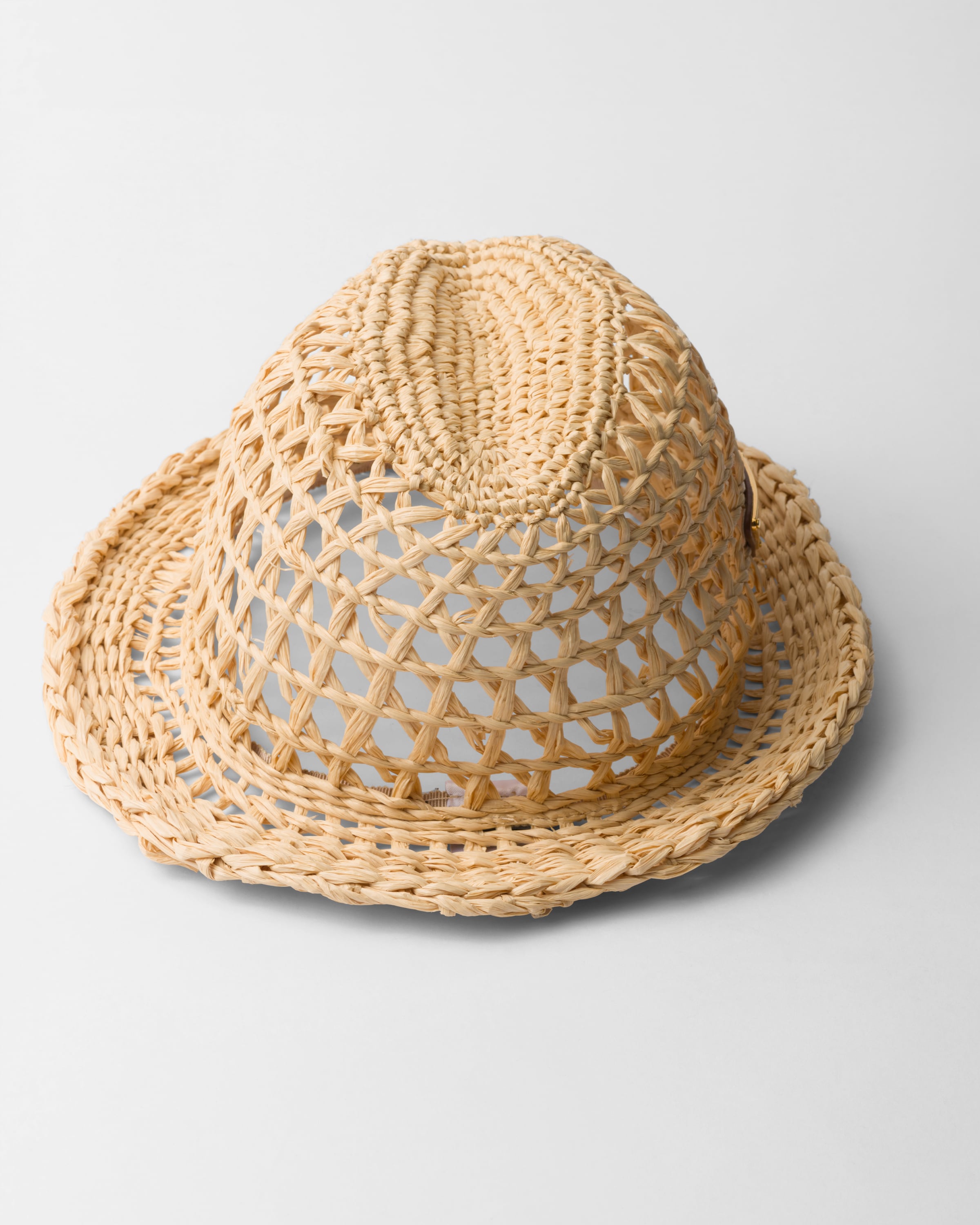 Prada Womens Neutral Triangle-plaque Raffia-effect Woven Fedora Hat In Natur