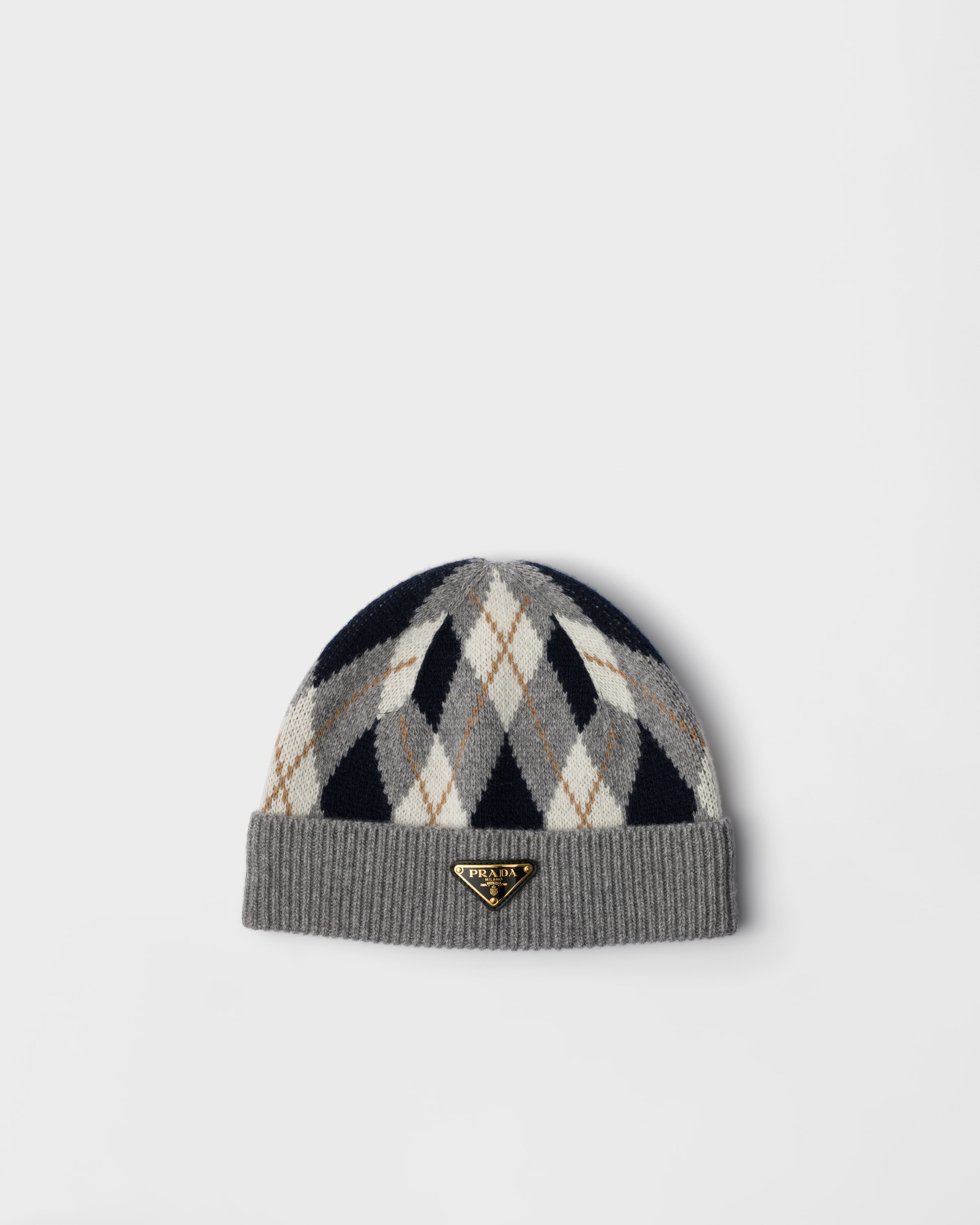 Prada Argyle Knit Beanie In Gray