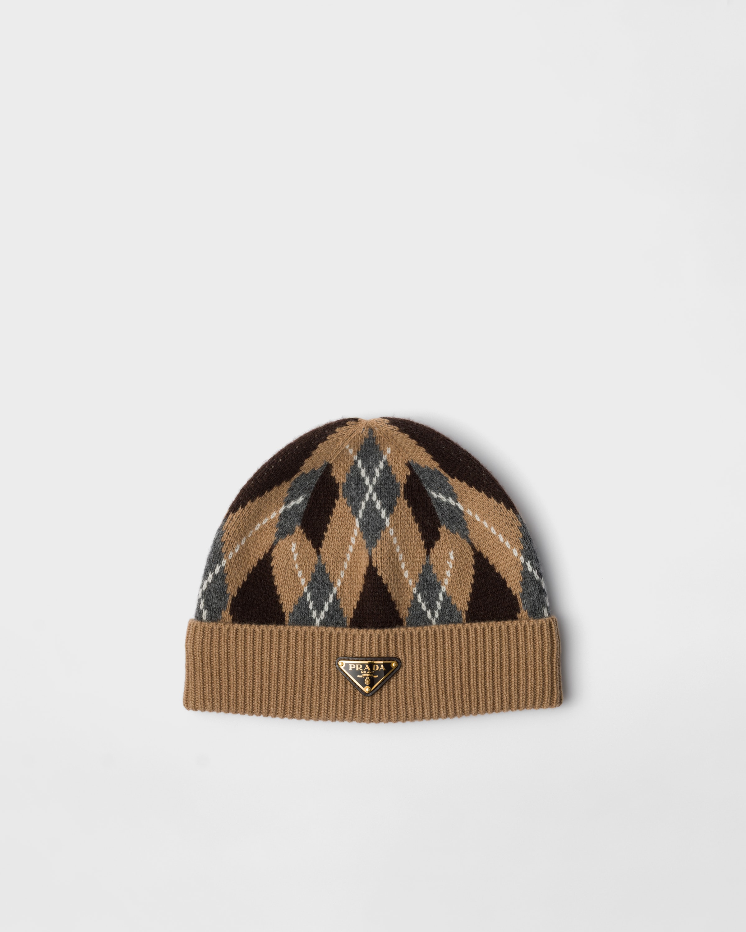 Prada Argyle Knit Beanie In Brown