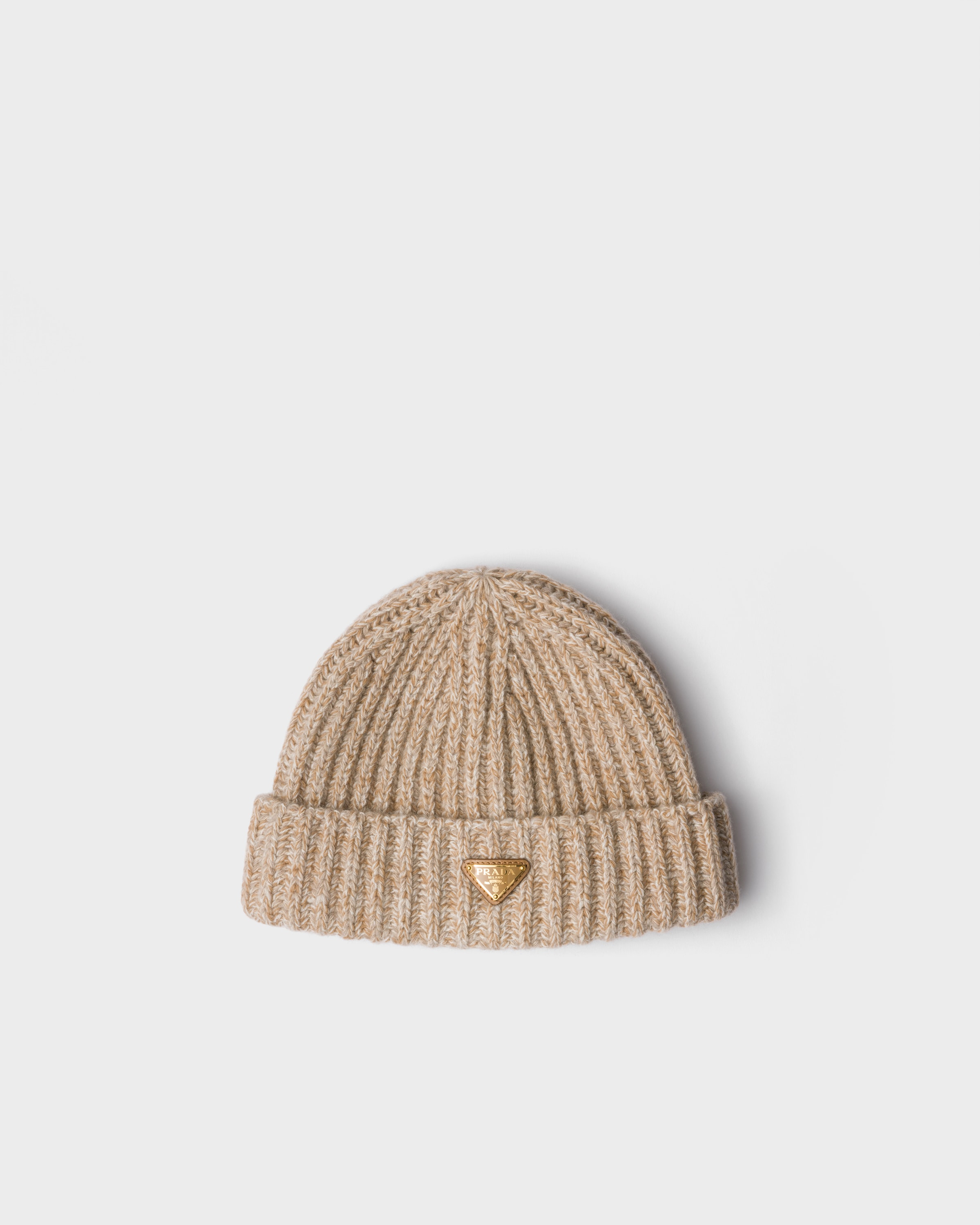 Desert/camel Mouliné Cashmere And Wool Beanie | PRADA - Japan