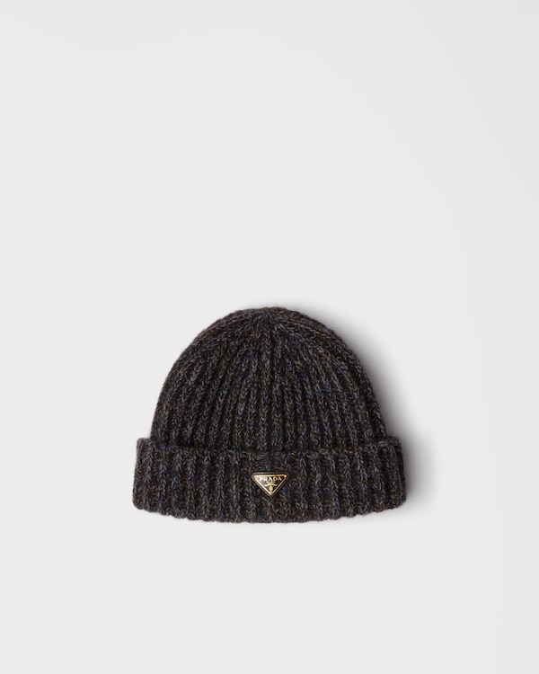 Mouliné cashmere and wool beanie - Blue/Brown Mouliné cashmere and wool beanie - Blue/Brown