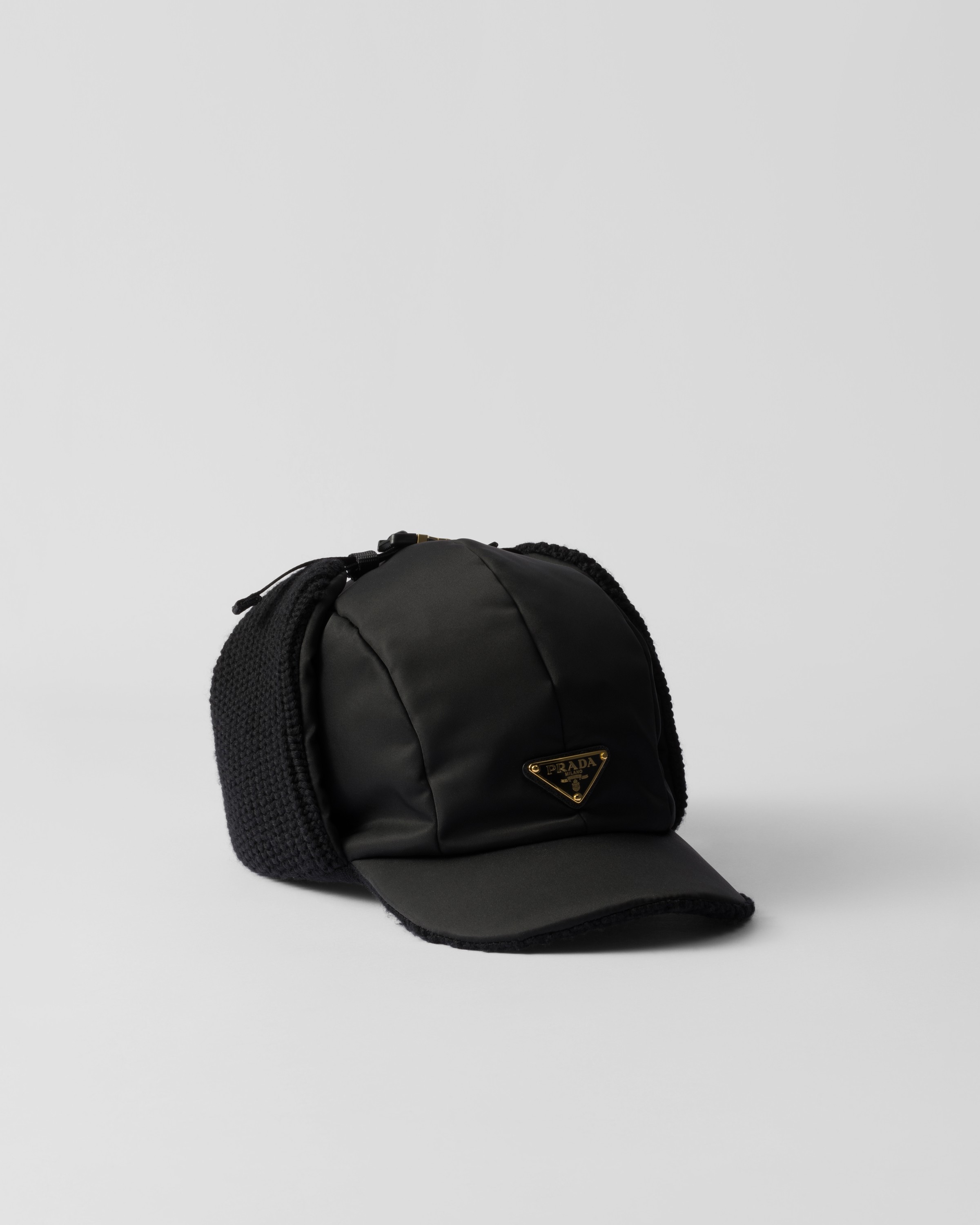 Black Re nylon And Wool Trapper Hat PRADA