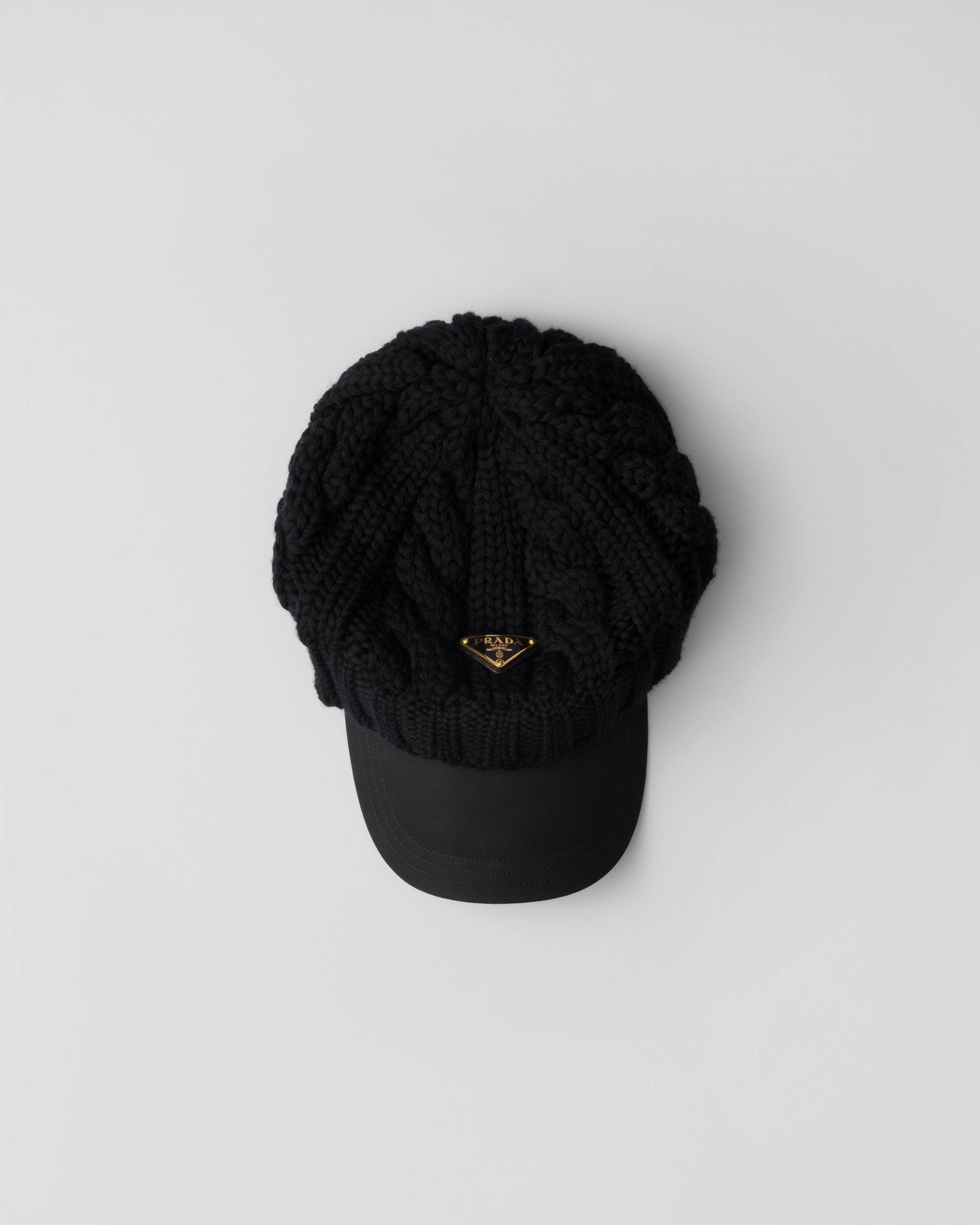 Black Wool And Re nylon Visor Cap PRADA