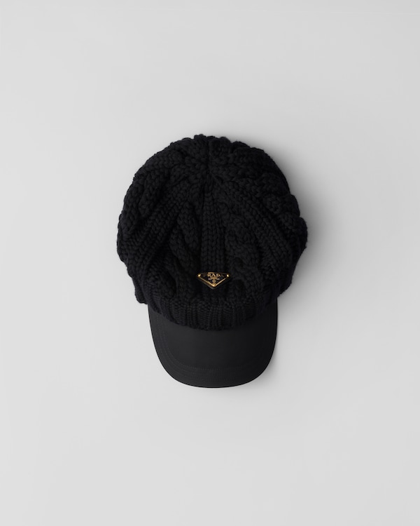 Black Wool and Re-Nylon visor cap | PRADA