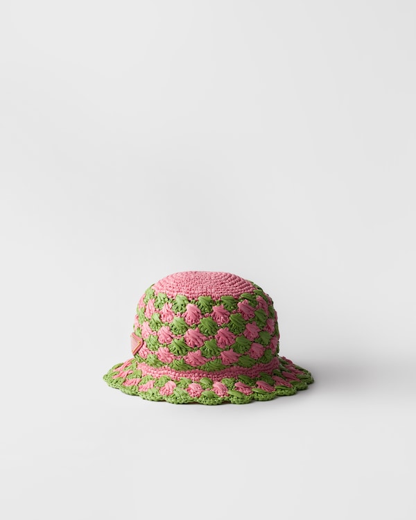 ハット PRADA PRINTED COTTON BUCKET HAT Petal Pink/Lawn Green Crochet bucket hat | PRADA