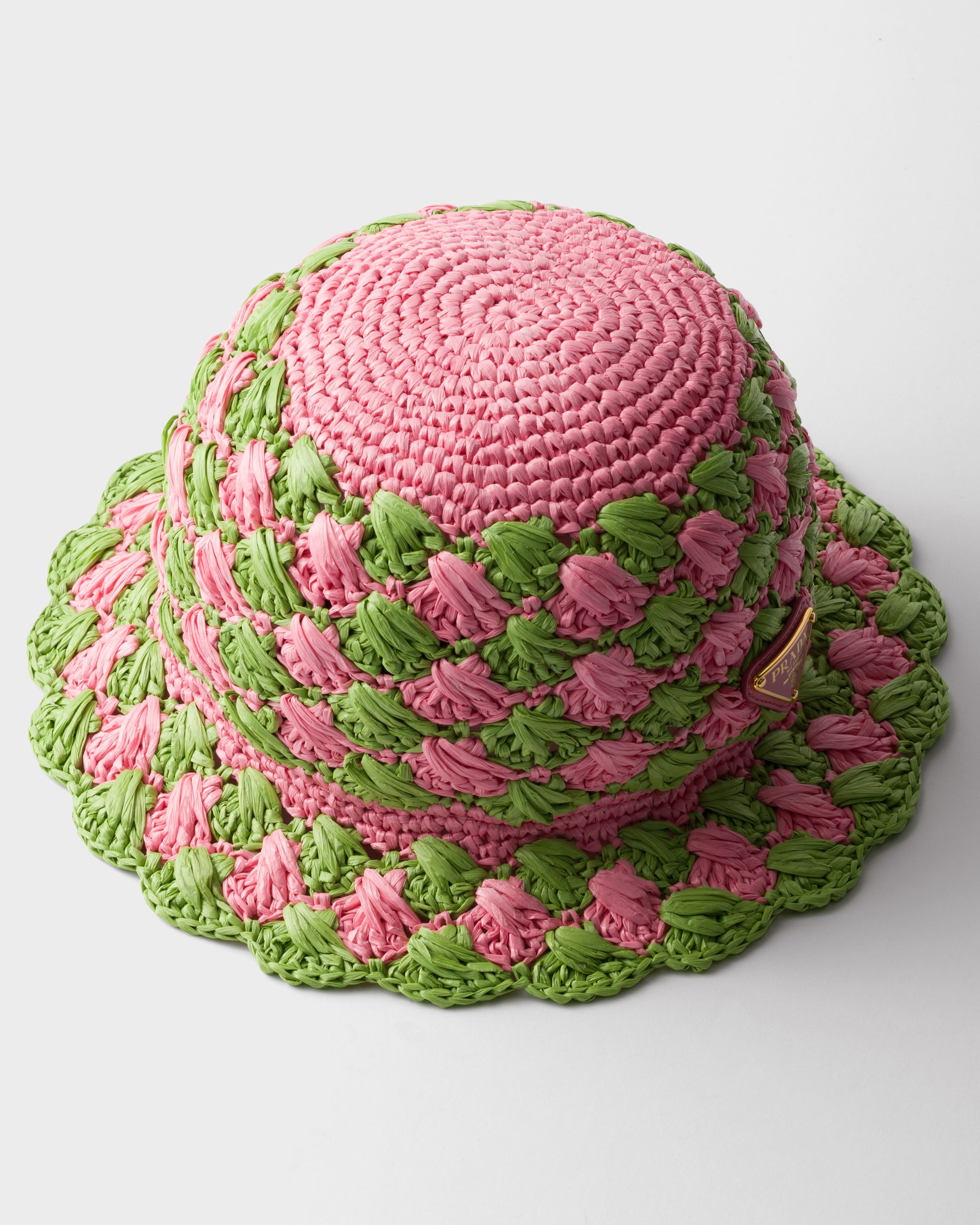 Prada Crochet Bucket Hat In Blütenrosa/wiesengrün