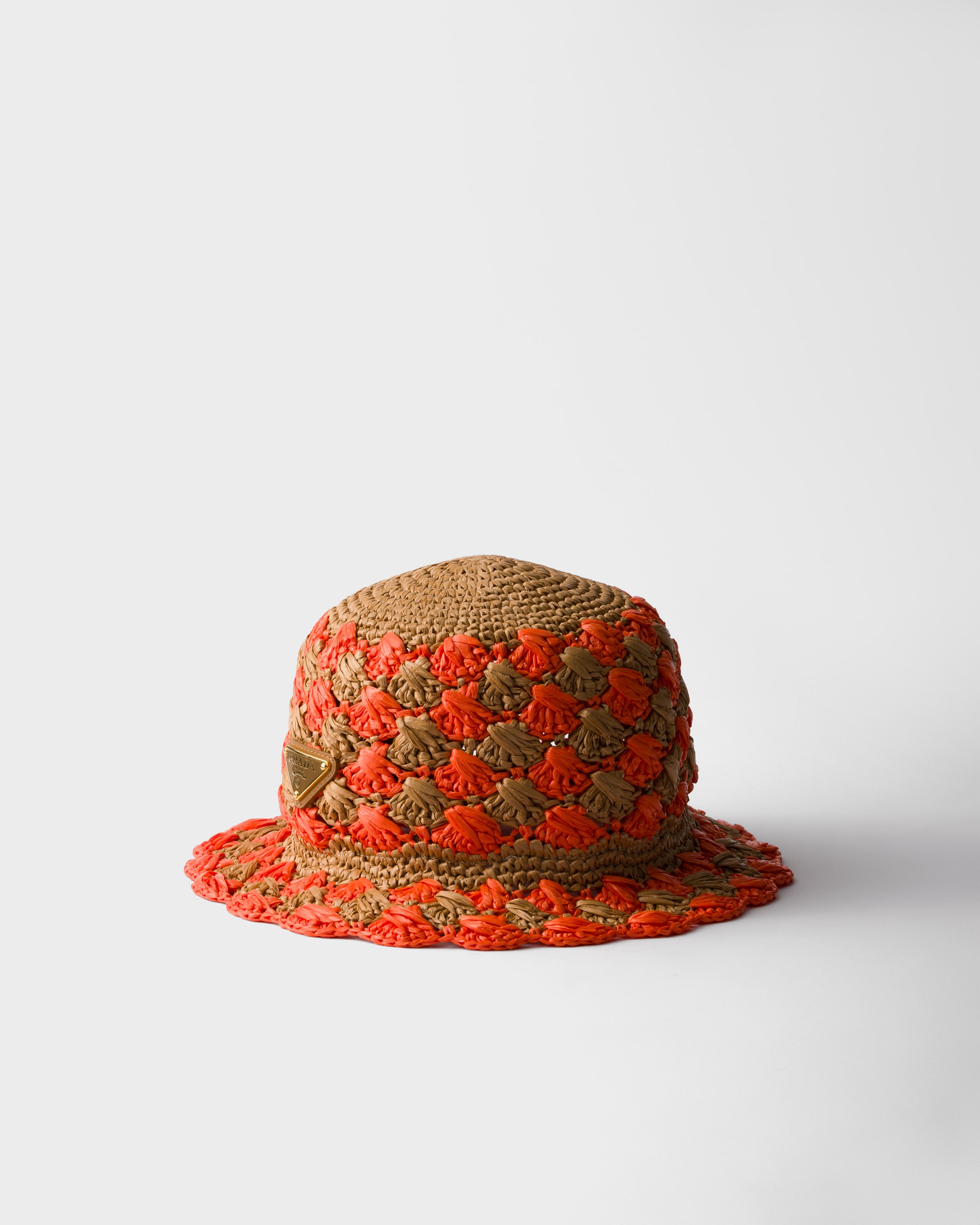 Shop Prada Crochet Bucket Hat In Orange/karamell