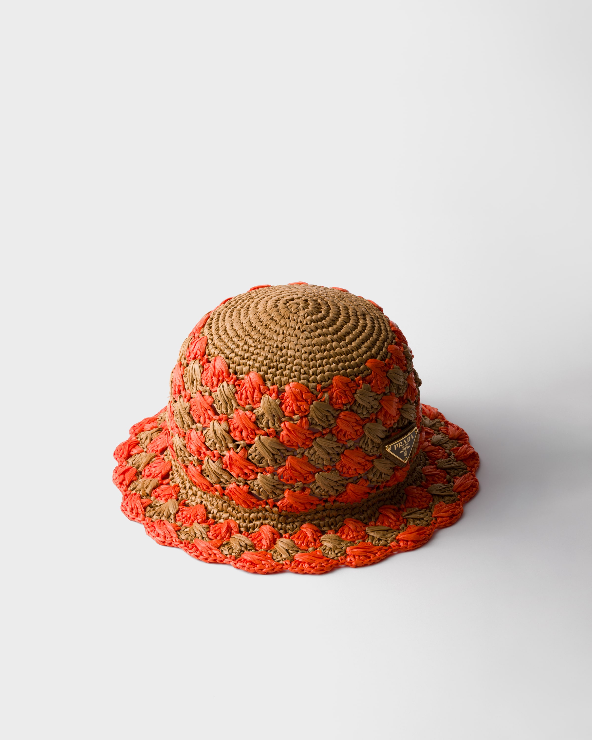 Shop Prada Crochet Bucket Hat In Orange/karamell