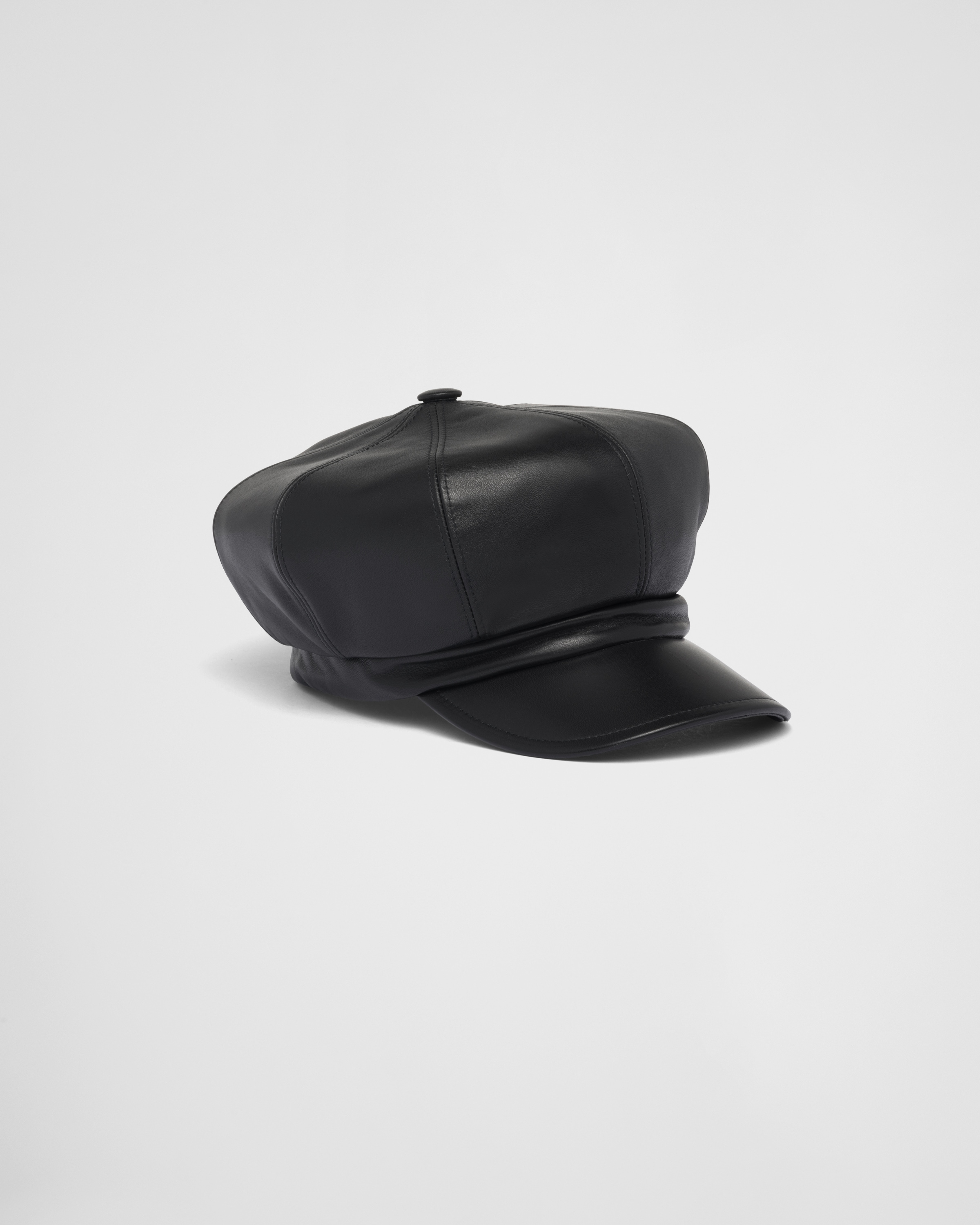 Black Nappa Leather Newsboy Cap PRADA