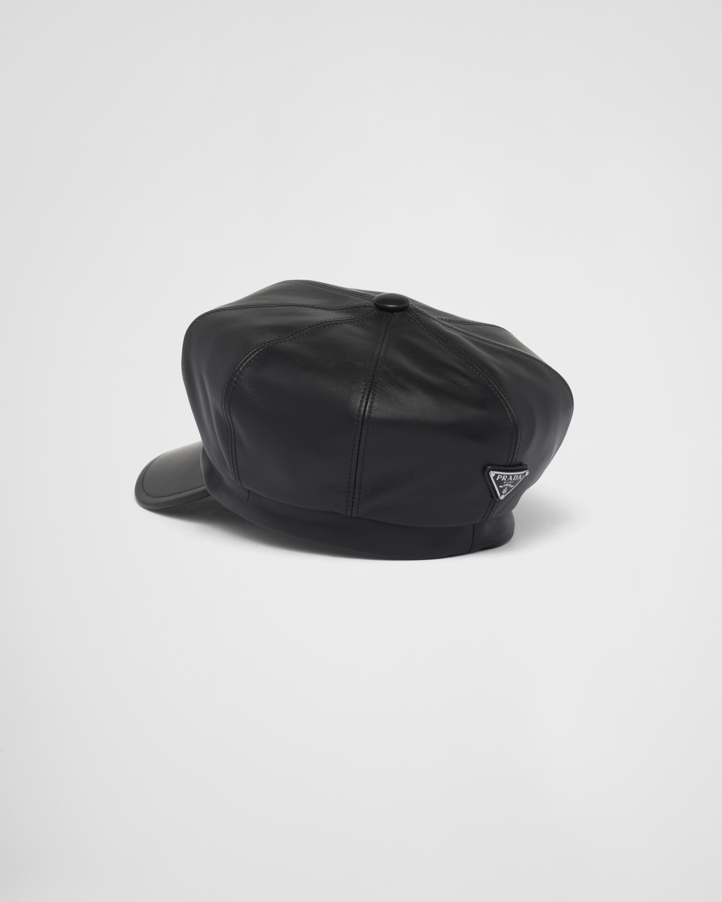 Black Nappa Leather Newsboy Cap | PRADA