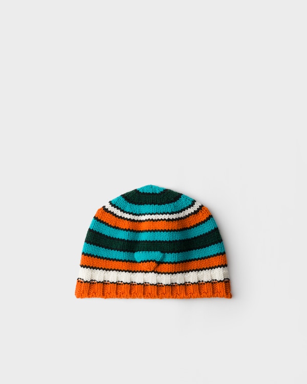 Striped wool and cashmere beanie - Orange/Turquoise Striped wool and cashmere beanie - Orange/Turquoise