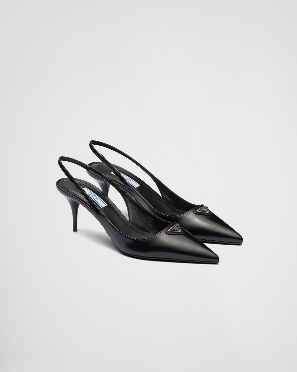 ブラック ブラッシュドレザー スリングバックパンプス | Prada