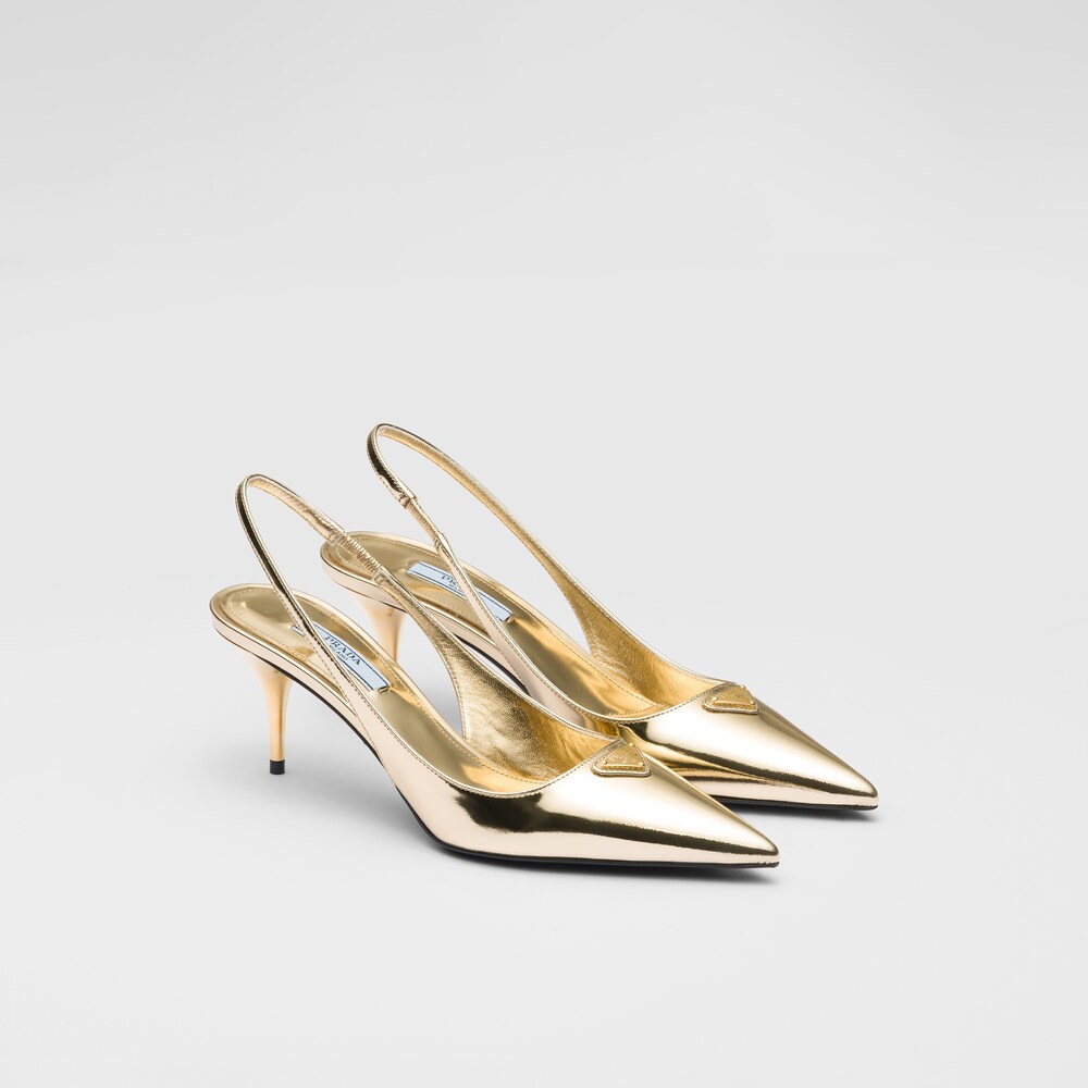 Prada Escarpins à bride arrière en cuir métallisé 1