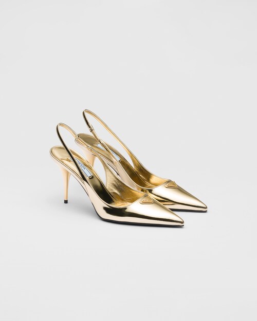 Huis middelen vergiftigen Platinum Metallic leather slingback pumps | Prada