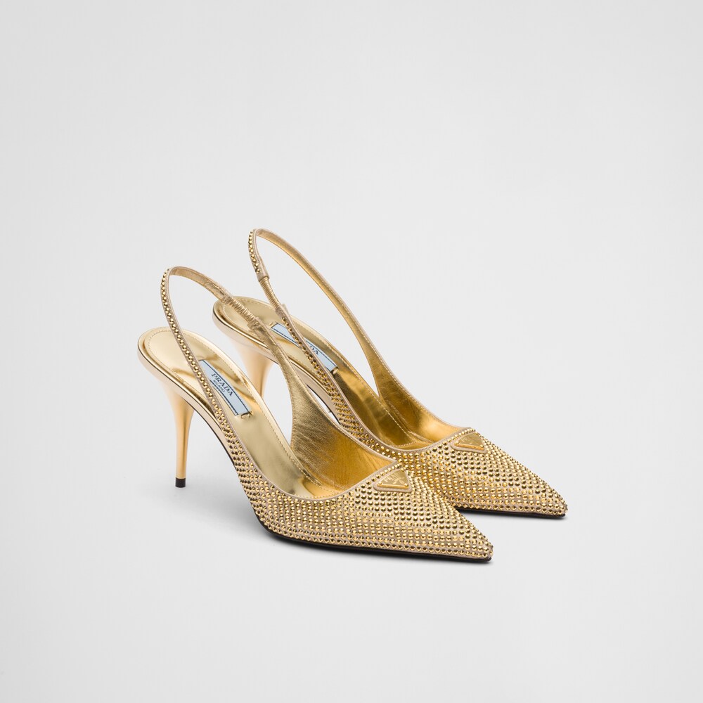 Prada Chaussures à bride arrière en satin à strass 1