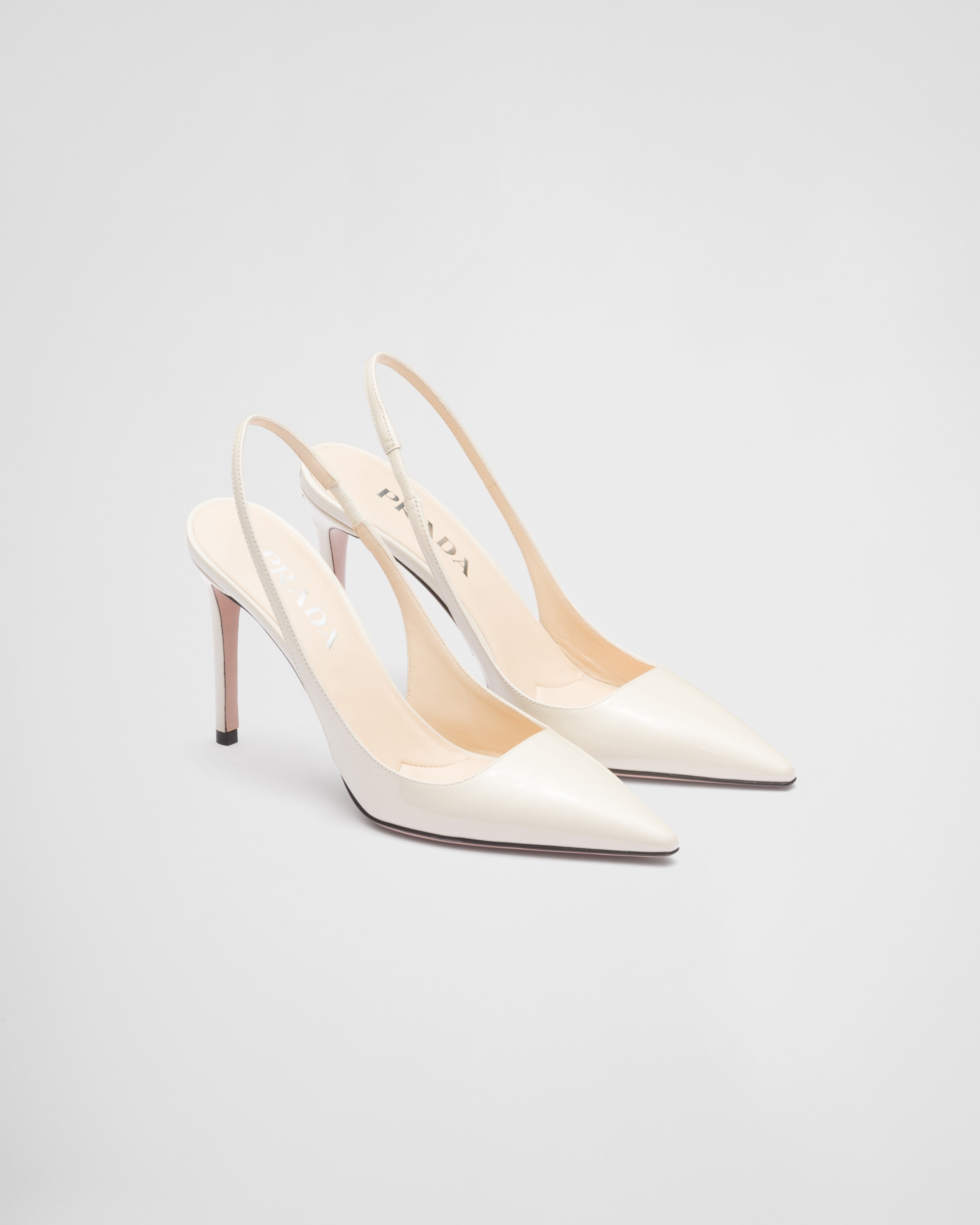 Ivory Patent Leather Slingbacks | PRADA