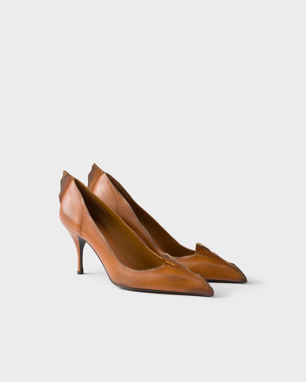Cognac Antiqued leather pumps | PRADA