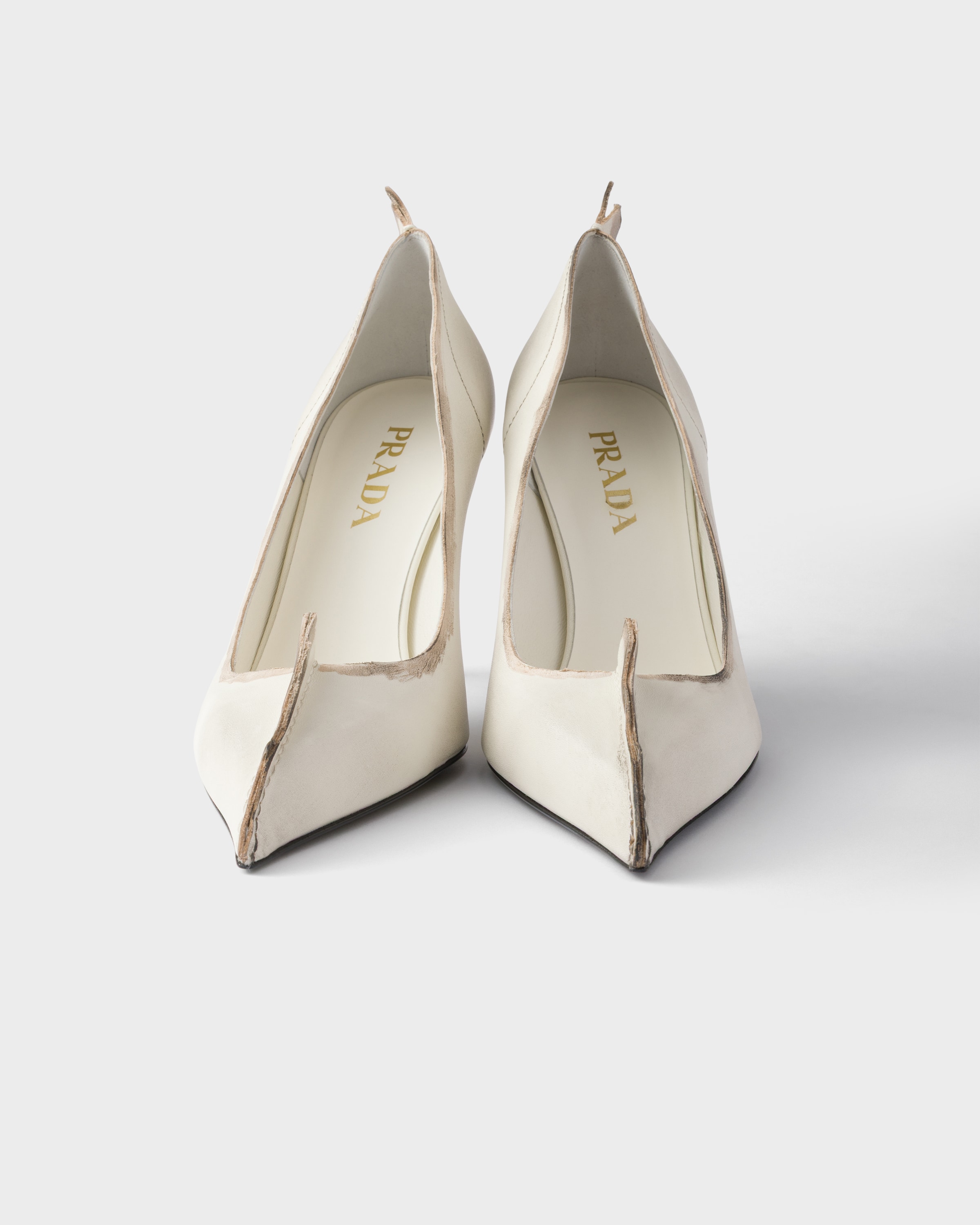 Chalk White Antiqued leather pumps | PRADA - United States