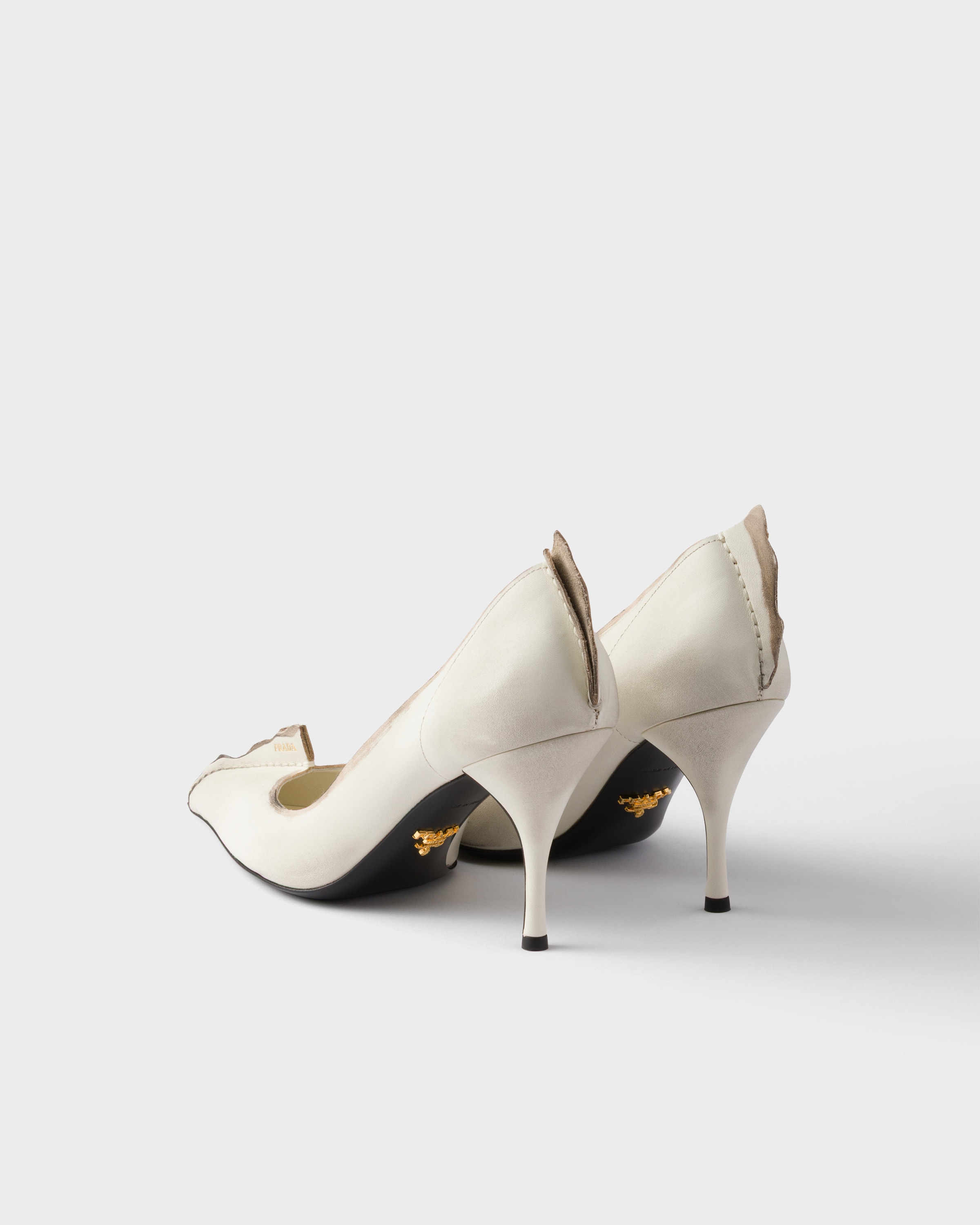 Chalk White Antiqued leather pumps | PRADA - United States