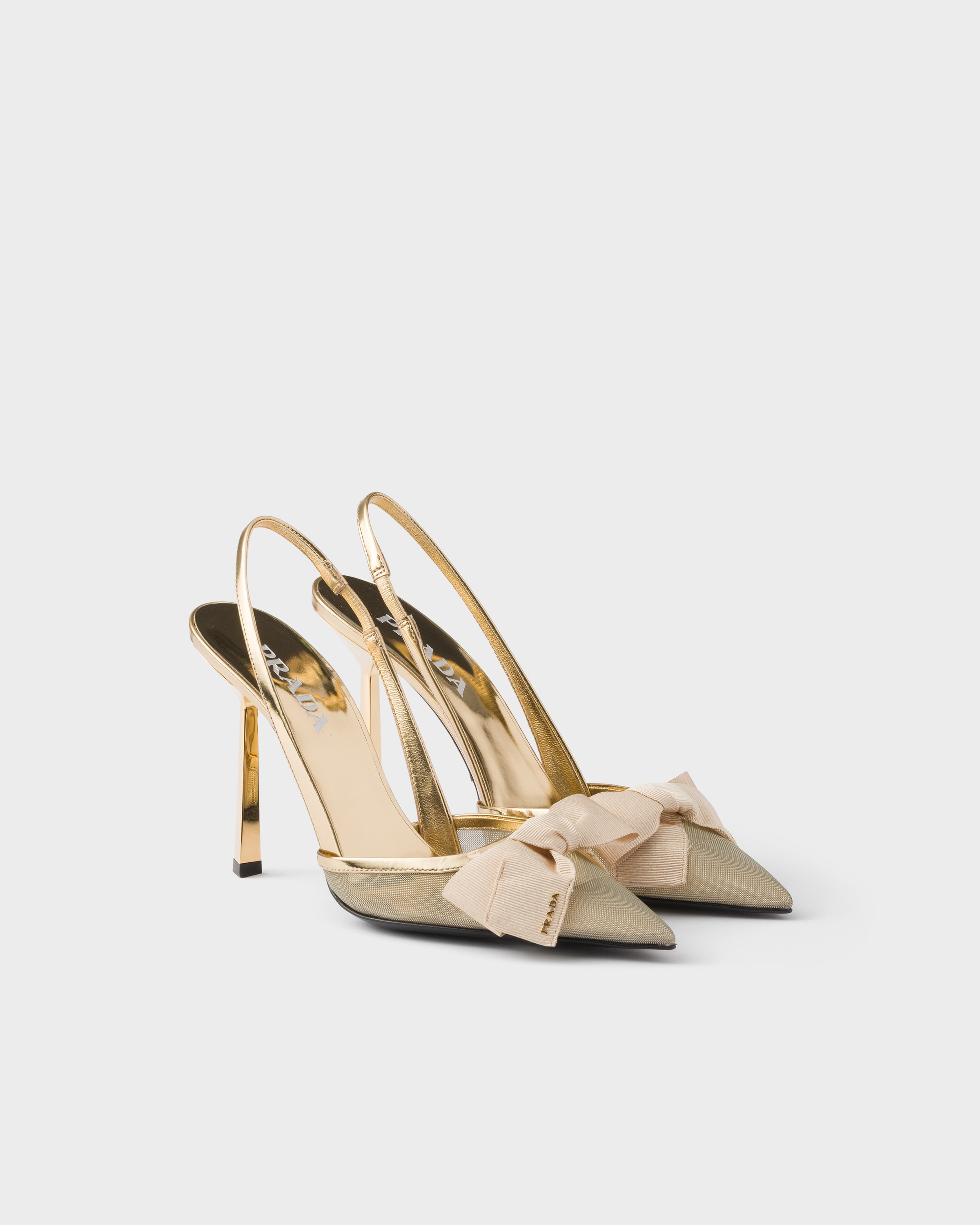 Platinum Mesh Fabric Slingback Pumps | PRADA - United Arab Emirates