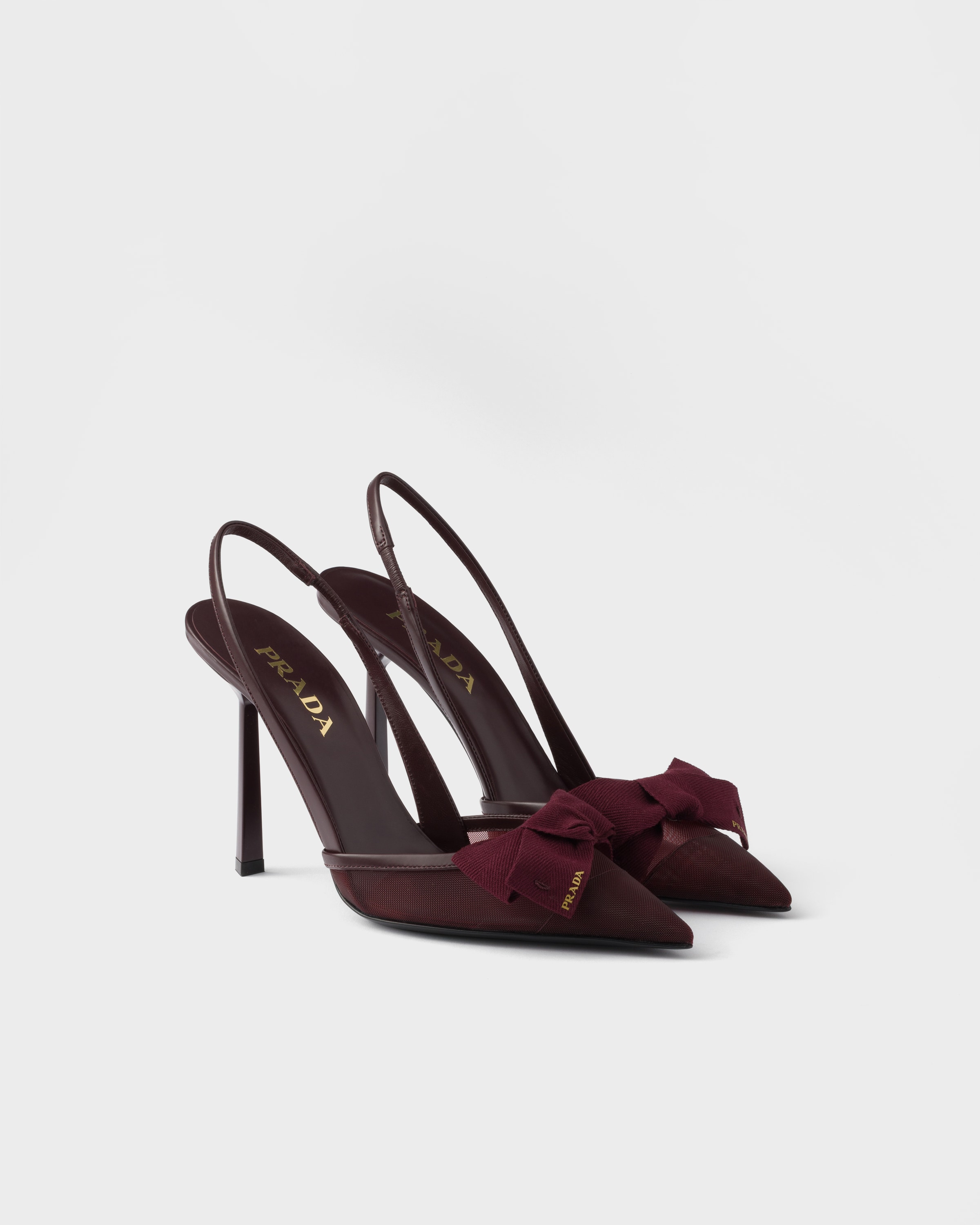 Burgundy Mesh Fabric Slingback Pumps | PRADA - Saudi Arabia