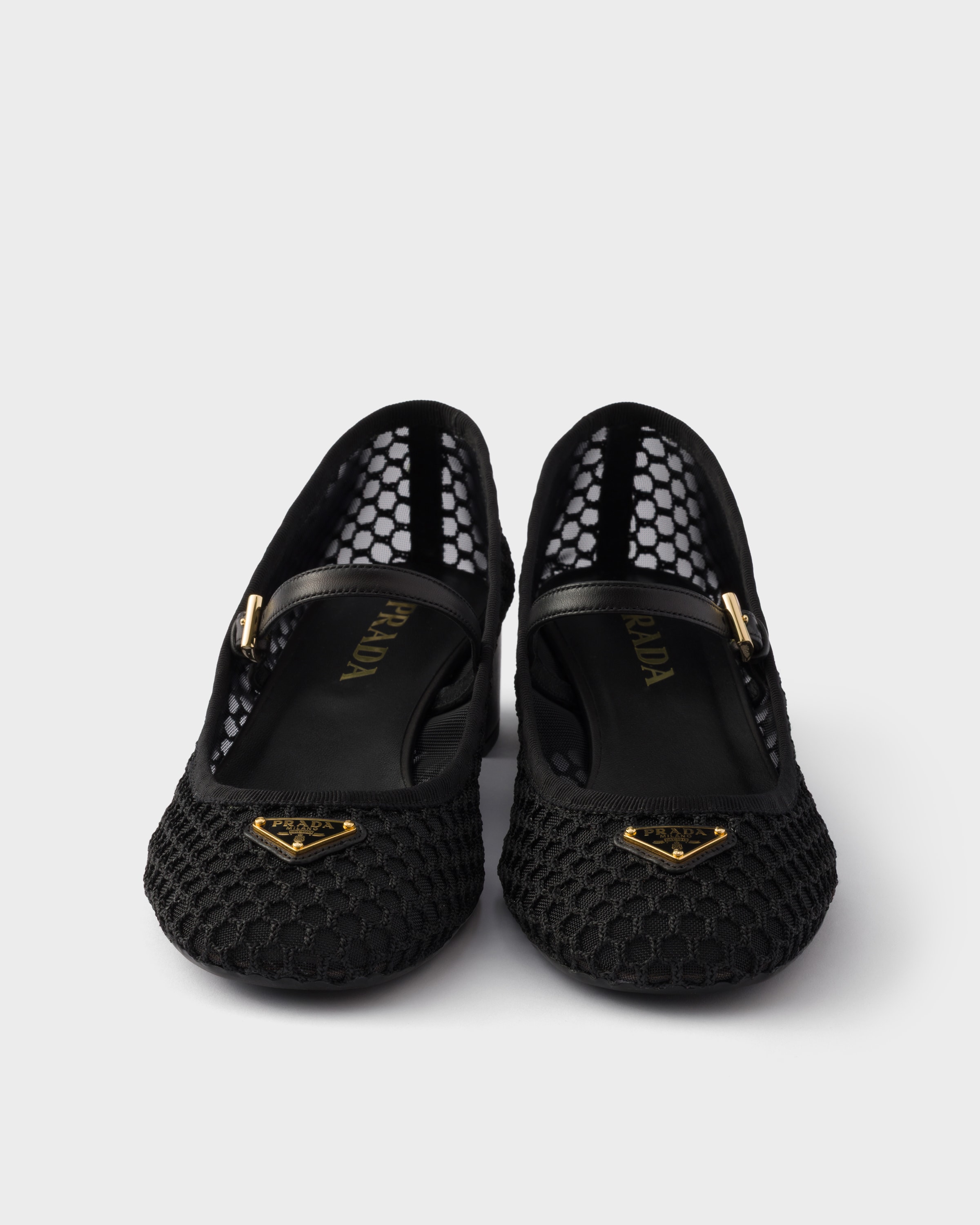 ブラック ローヒール メッシュファブリック バレリーナ | PRADA - 日本