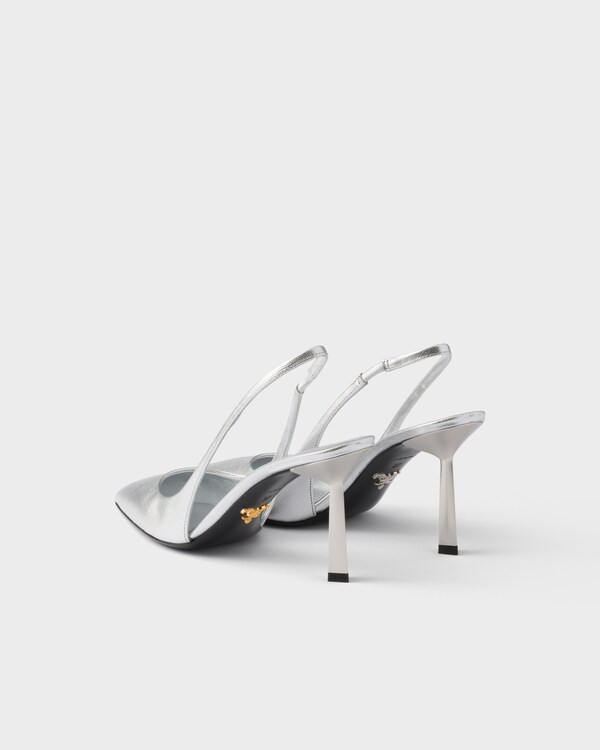 Patent Saffiano leather slingback pumps - Silver Patent Saffiano leather slingback pumps - Silver