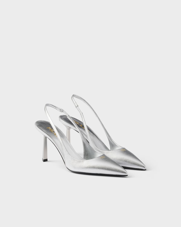 Patent Saffiano leather slingback pumps - Silver Patent Saffiano leather slingback pumps - Silver