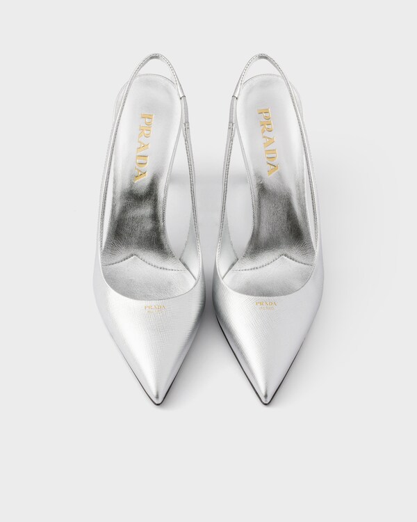Patent Saffiano leather slingback pumps - Silver Patent Saffiano leather slingback pumps - Silver