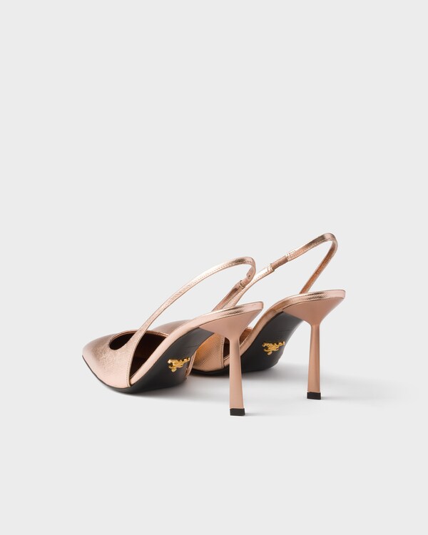 Patent Saffiano leather slingback pumps - Powder Pink Patent Saffiano leather slingback pumps - Powder Pink