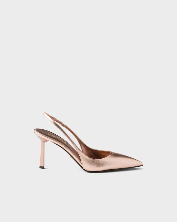 Patent Saffiano leather slingback pumps - Powder Pink Patent Saffiano leather slingback pumps - Powder Pink