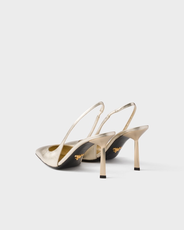 Patent Saffiano leather slingback pumps - Pyrite Patent Saffiano leather slingback pumps - Pyrite