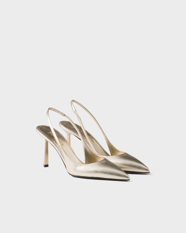 Patent Saffiano leather slingback pumps - Pyrite Patent Saffiano leather slingback pumps - Pyrite