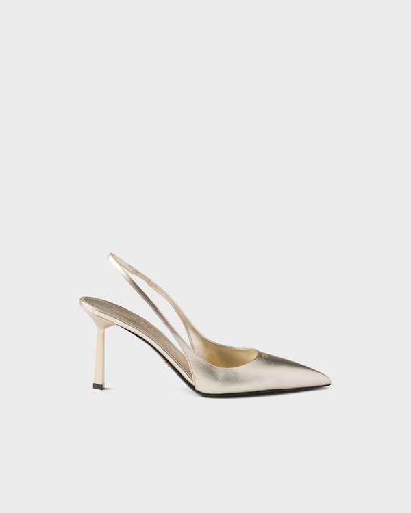 Patent Saffiano leather slingback pumps - Pyrite Patent Saffiano leather slingback pumps - Pyrite