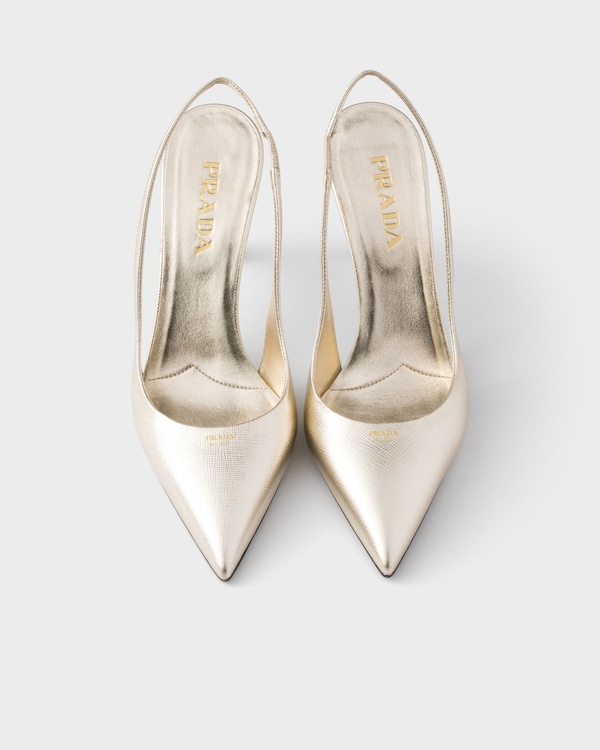 Patent Saffiano leather slingback pumps - Pyrite Patent Saffiano leather slingback pumps - Pyrite