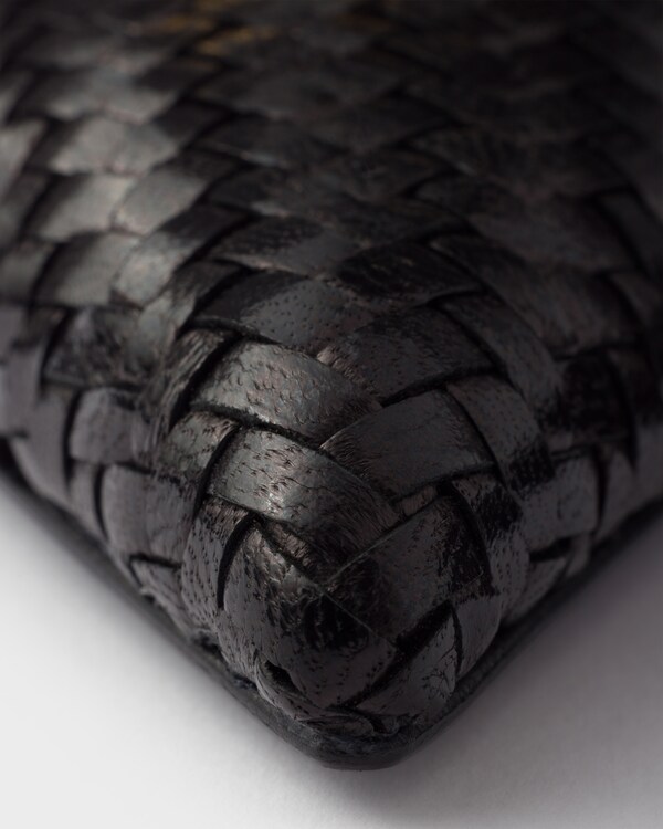 حذاء بكعب عالٍ ورباط على الكاحل من الجلد المحبوك - أسود حذاء بكعب عالٍ ورباط على الكاحل من الجلد المحبوك - أسود