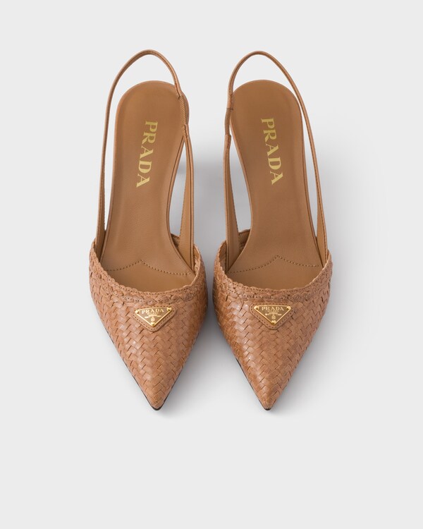 حذاء بكعب عالٍ ورباط على الكاحل من الجلد المحبوك - بيج الرمال حذاء بكعب عالٍ ورباط على الكاحل من الجلد المحبوك - بيج الرمال