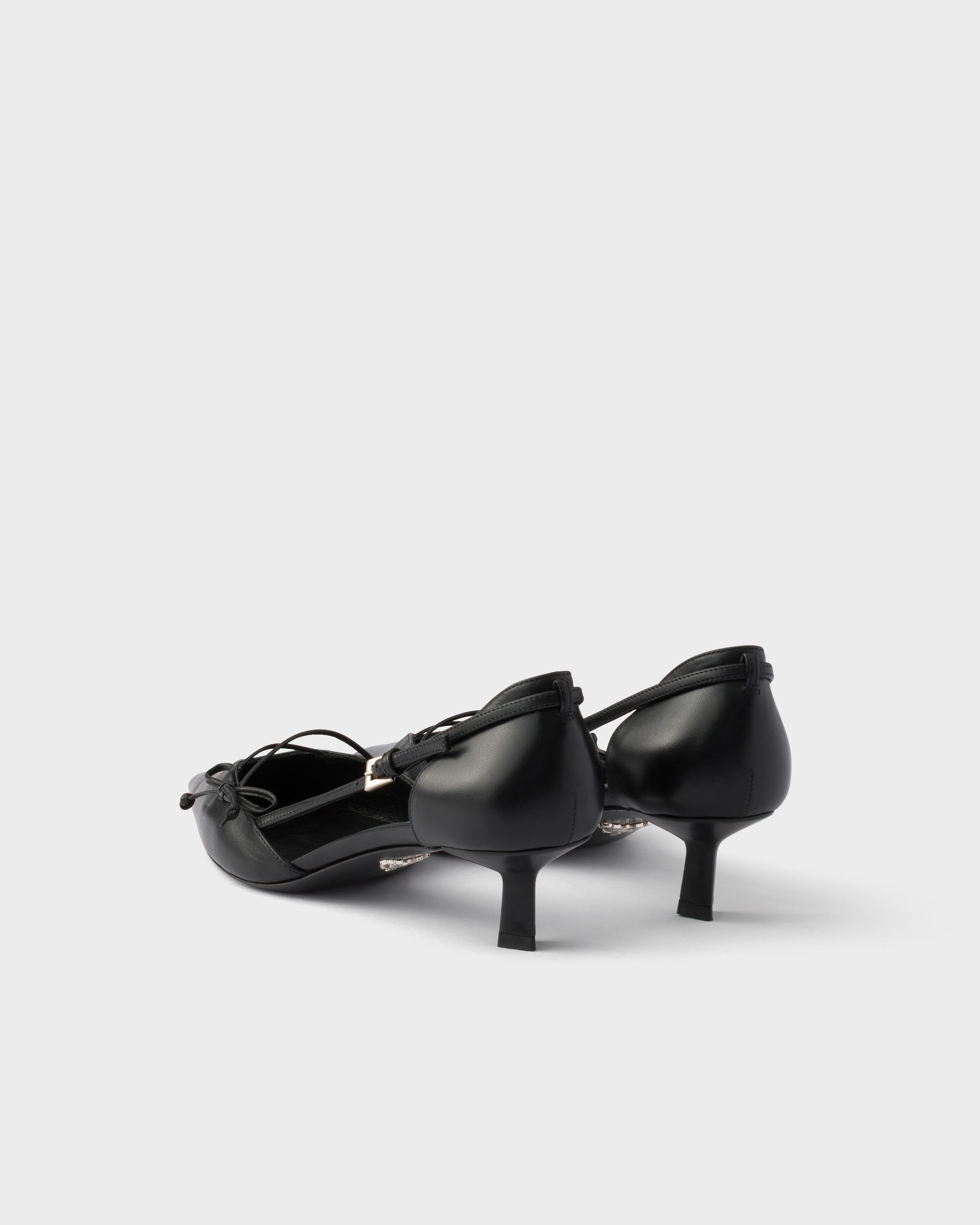 PRADA ブラックハイヒール オープントゥ Black Open-side leather pumps | PRADA - United States