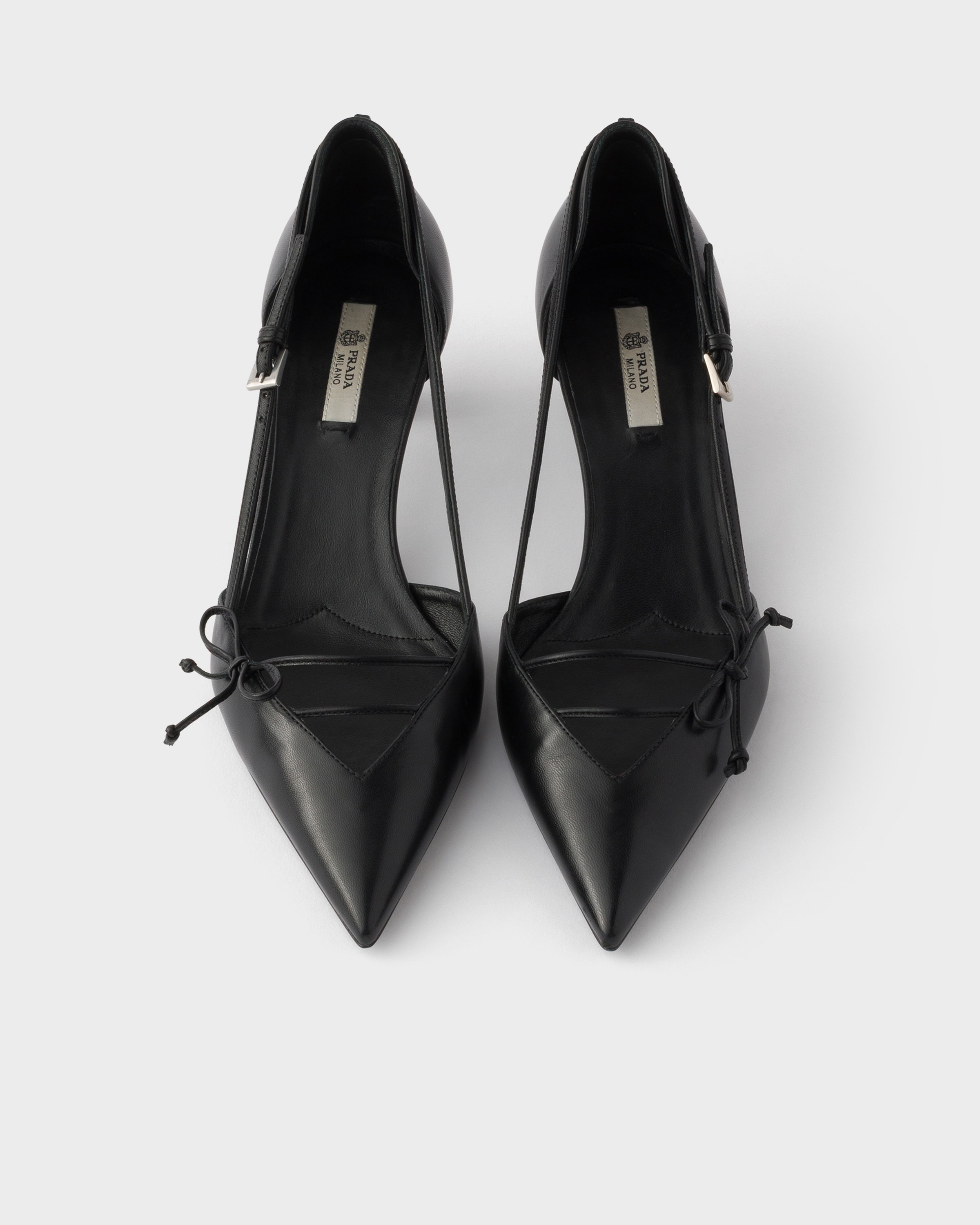 PRADA ブラックハイヒール オープントゥ Black Open-side leather pumps | PRADA - United States