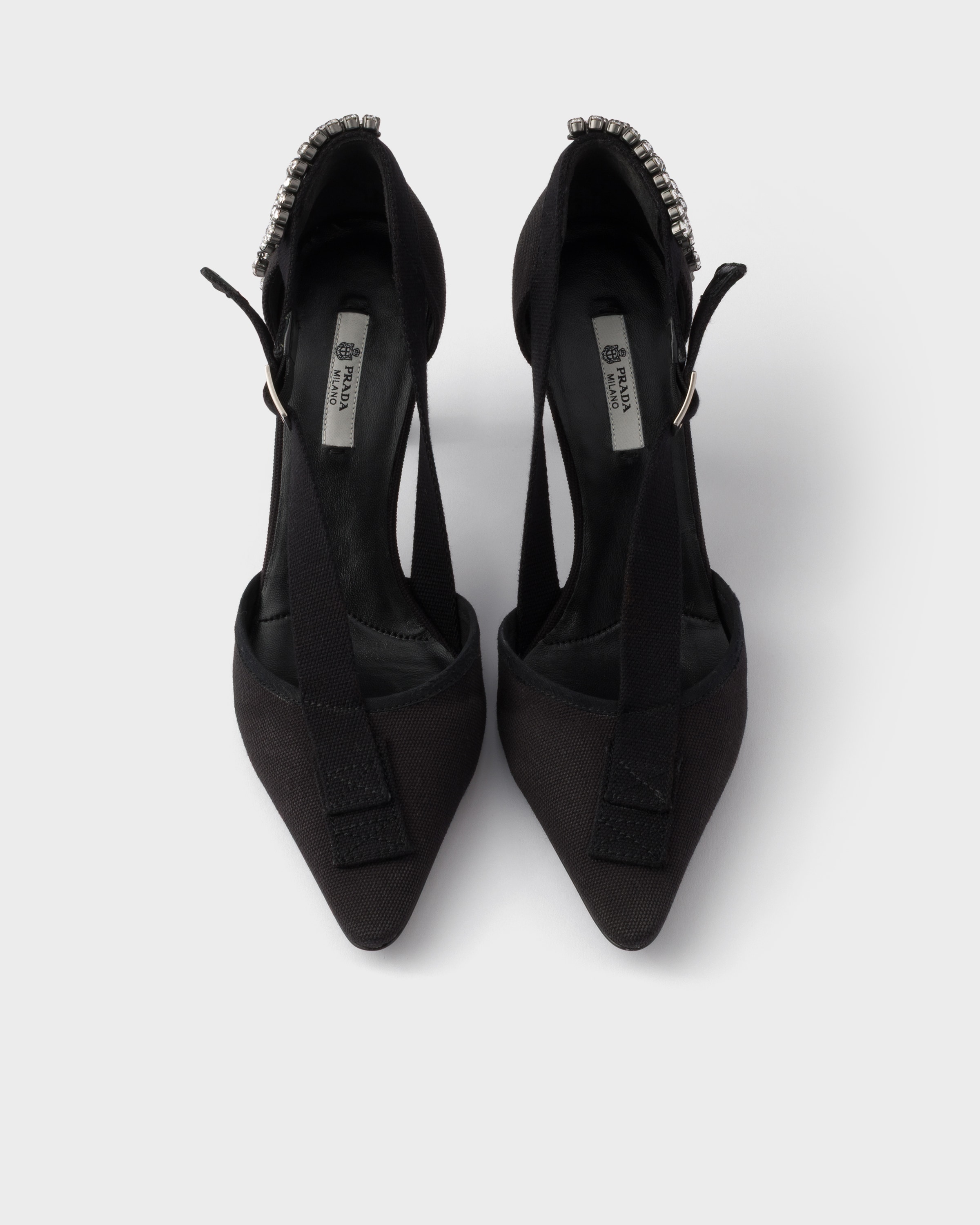 ブラック クリスタル付 キャンバス パンプス | PRADA